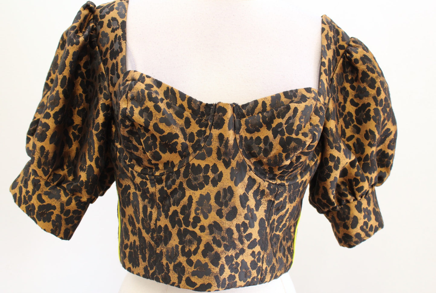 For Love and Lemons Jett Leopard Print Bustier Corset Top Puff Sleeve Size M