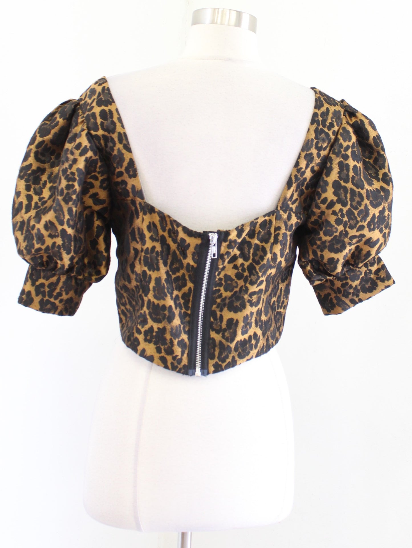 For Love and Lemons Jett Leopard Print Bustier Corset Top Puff Sleeve Size M