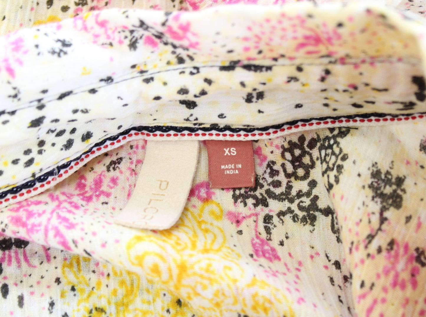 Pilcro Anthropologie Abstract Print Smocked Button Front Shirt Blouse Yellow XS