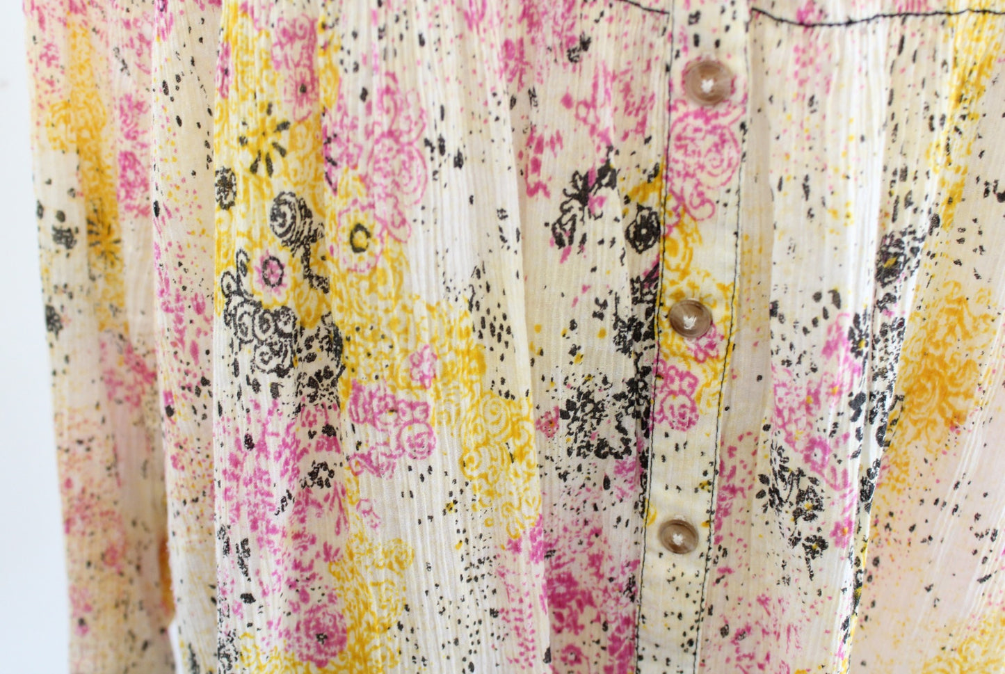 Pilcro Anthropologie Abstract Print Smocked Button Front Shirt Blouse Yellow XS