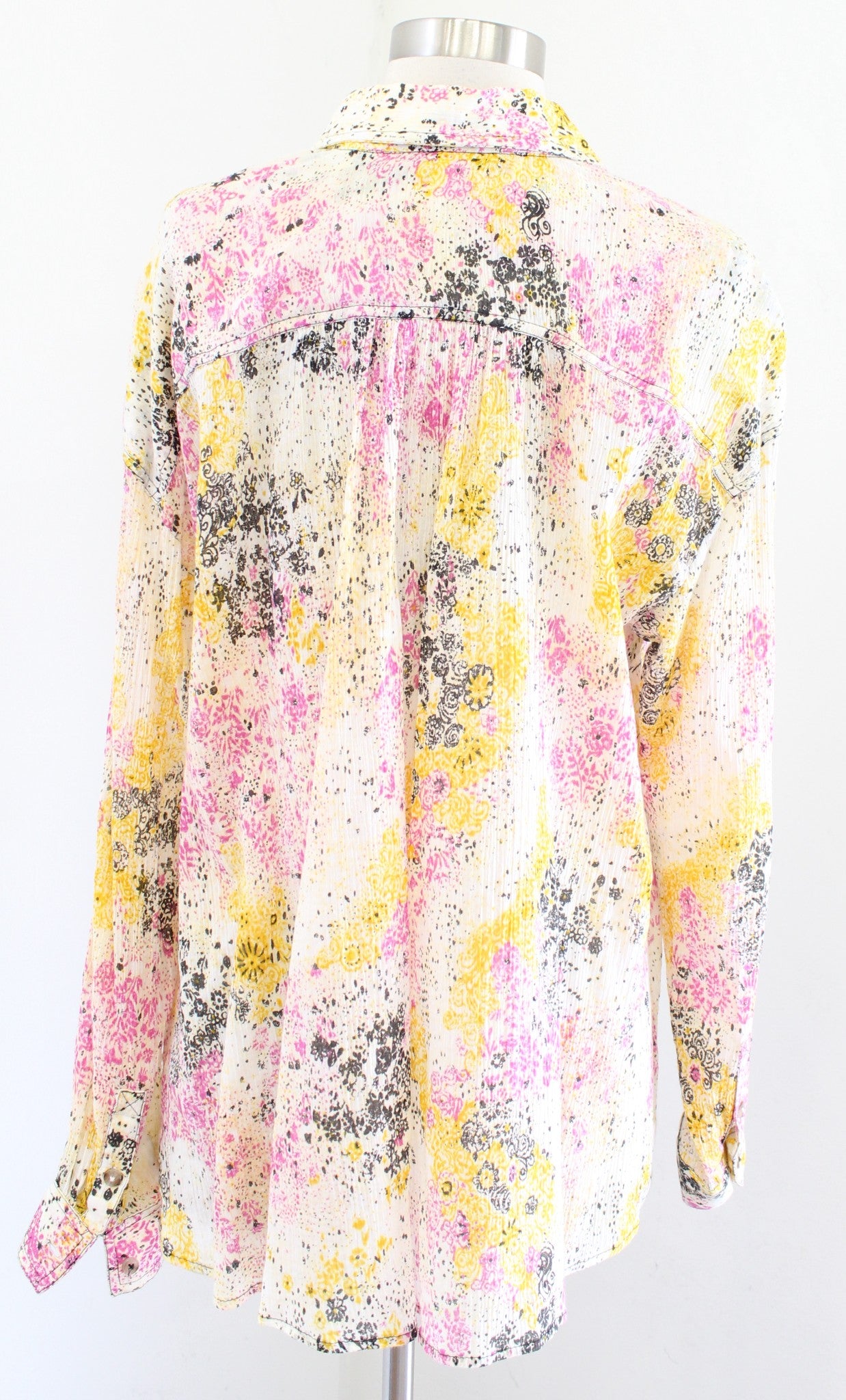 Pilcro Anthropologie Abstract Print Smocked Button Front Shirt Blouse Yellow XS