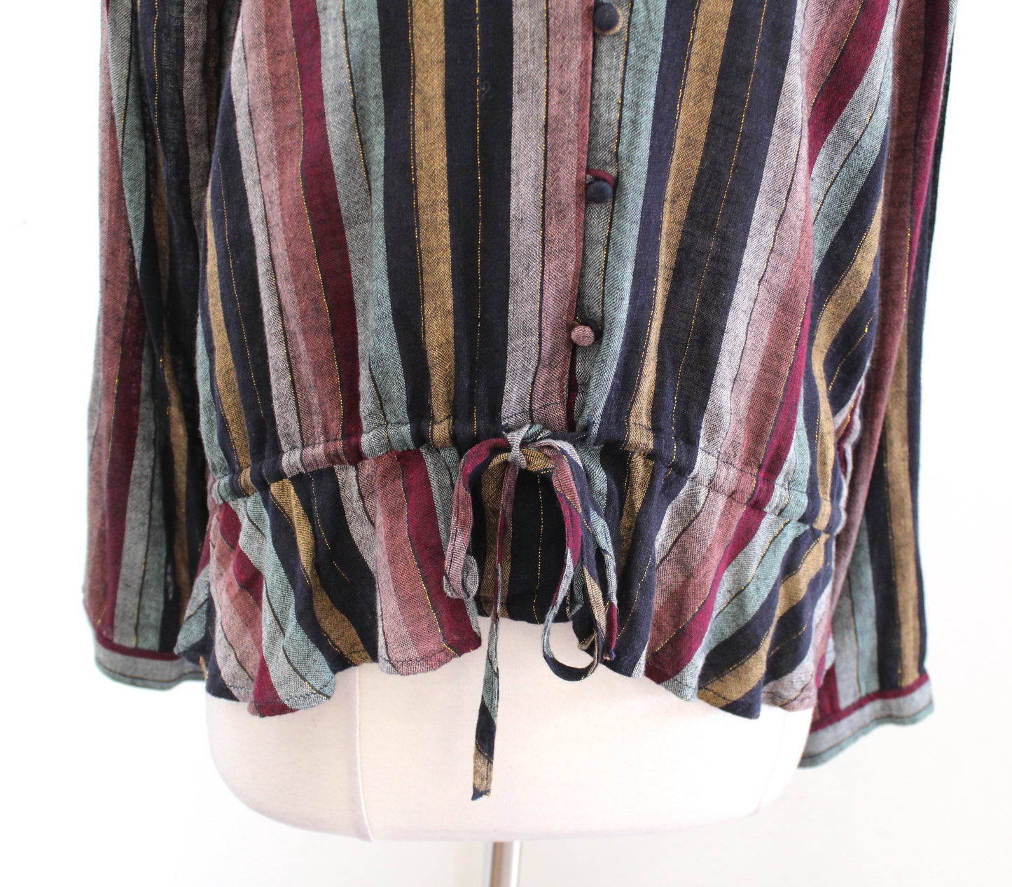 Rails Beaux Top in Varadero Stripe Size S Metallic Tie Ruffle Waist Blouse Linen