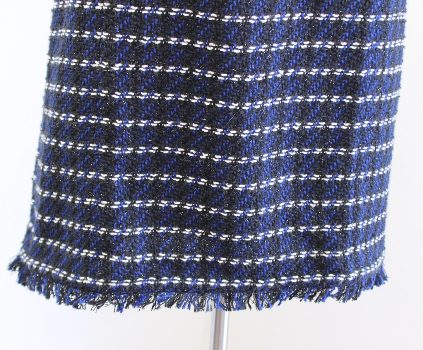 NWT Ann Taylor Blue Black Metallic Tweed Fringe Shift Dress Size 6P Sleeveless