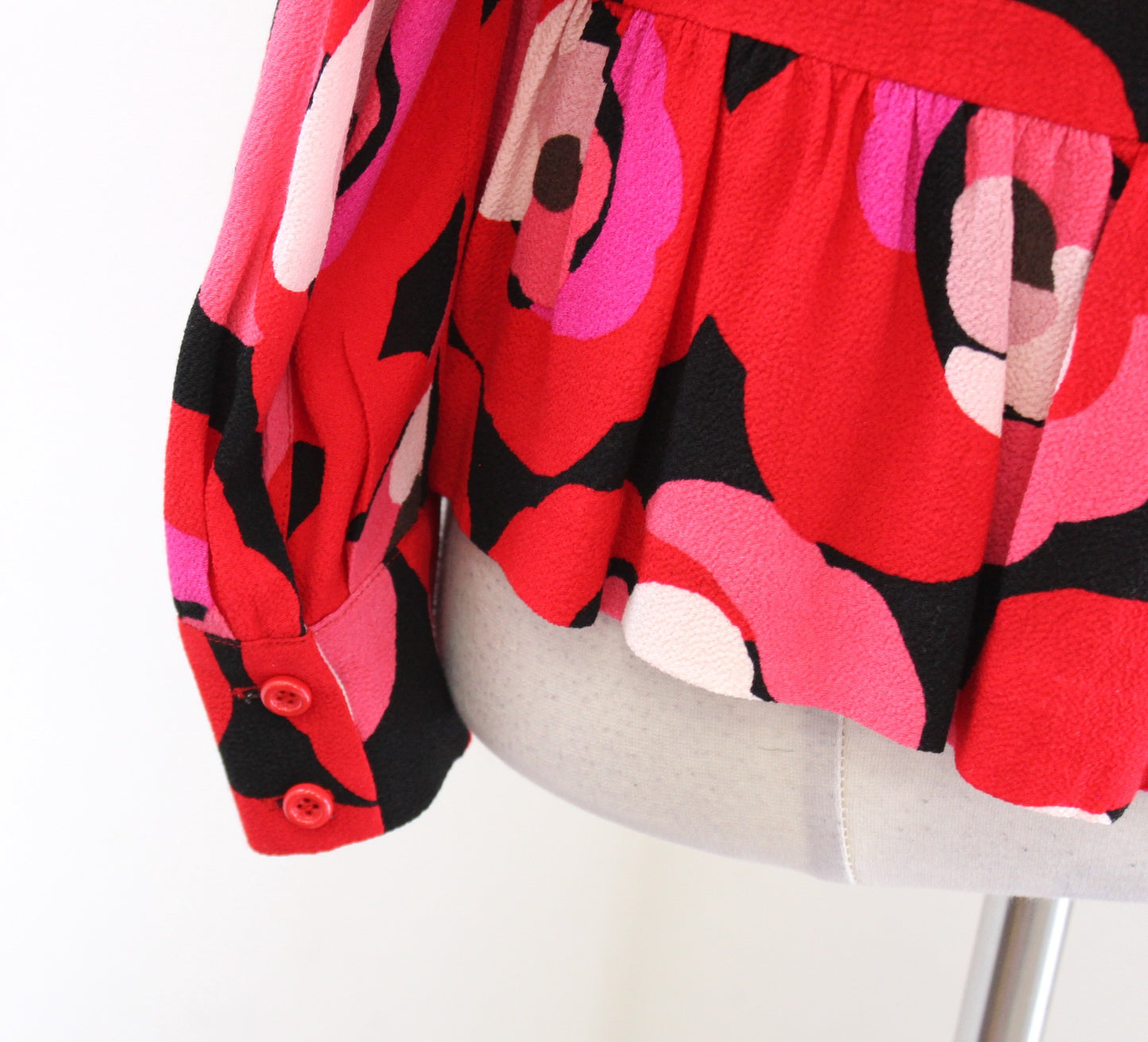 Kate Spade Womens Deco Rose Floral Peplum Top Blouse Size 4 Red Pink Long Sleeve