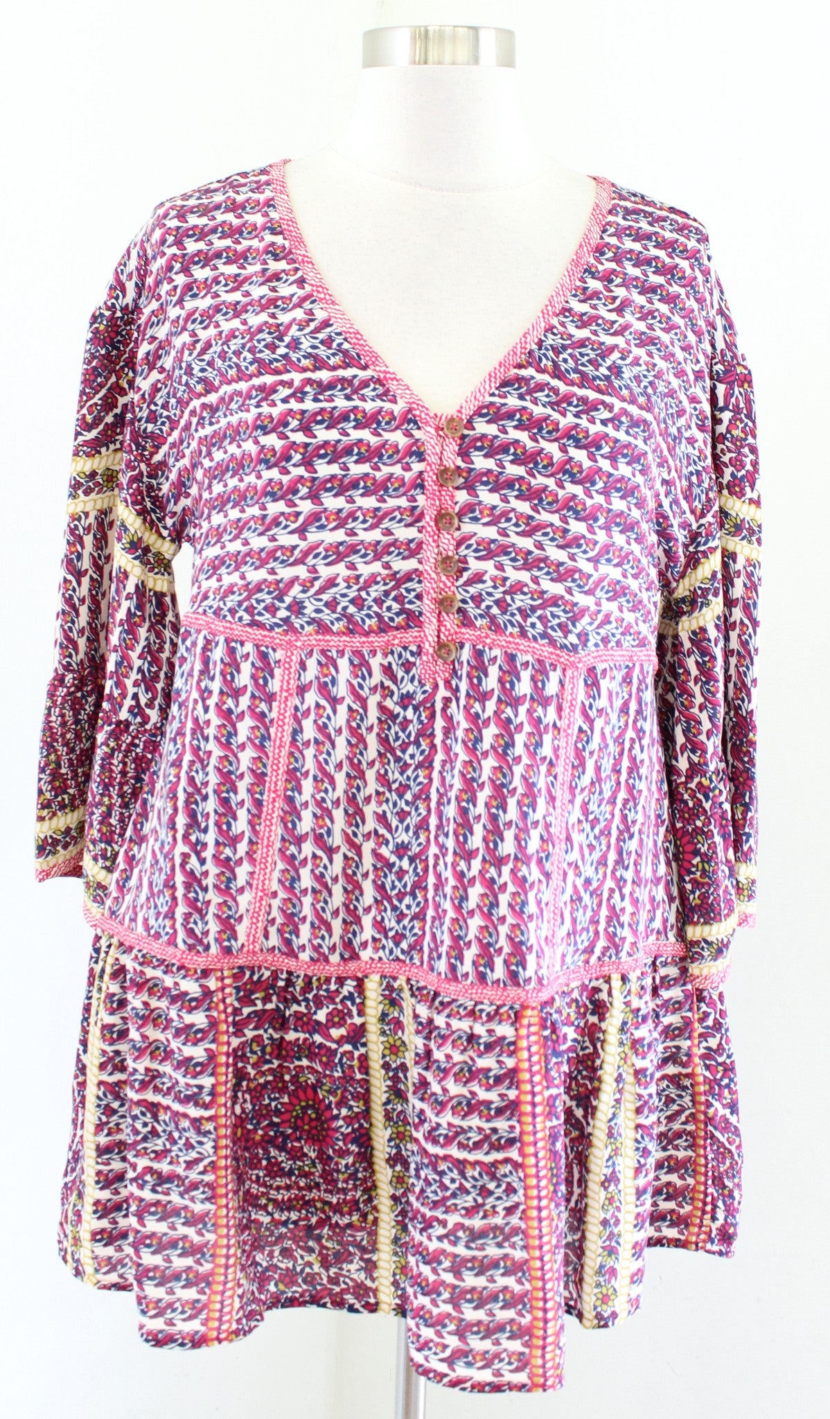 Maeve Anthropologie Lilyana Silk Tiered Peasant Tunic Top Blouse Size XS Floral