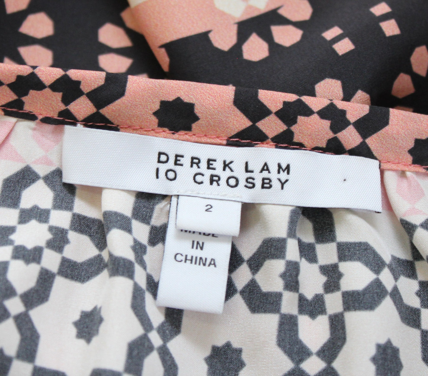 Derek Lam 10 Crosby Silk Striped Geometric Print Top Blouse Size 2 Peach Black