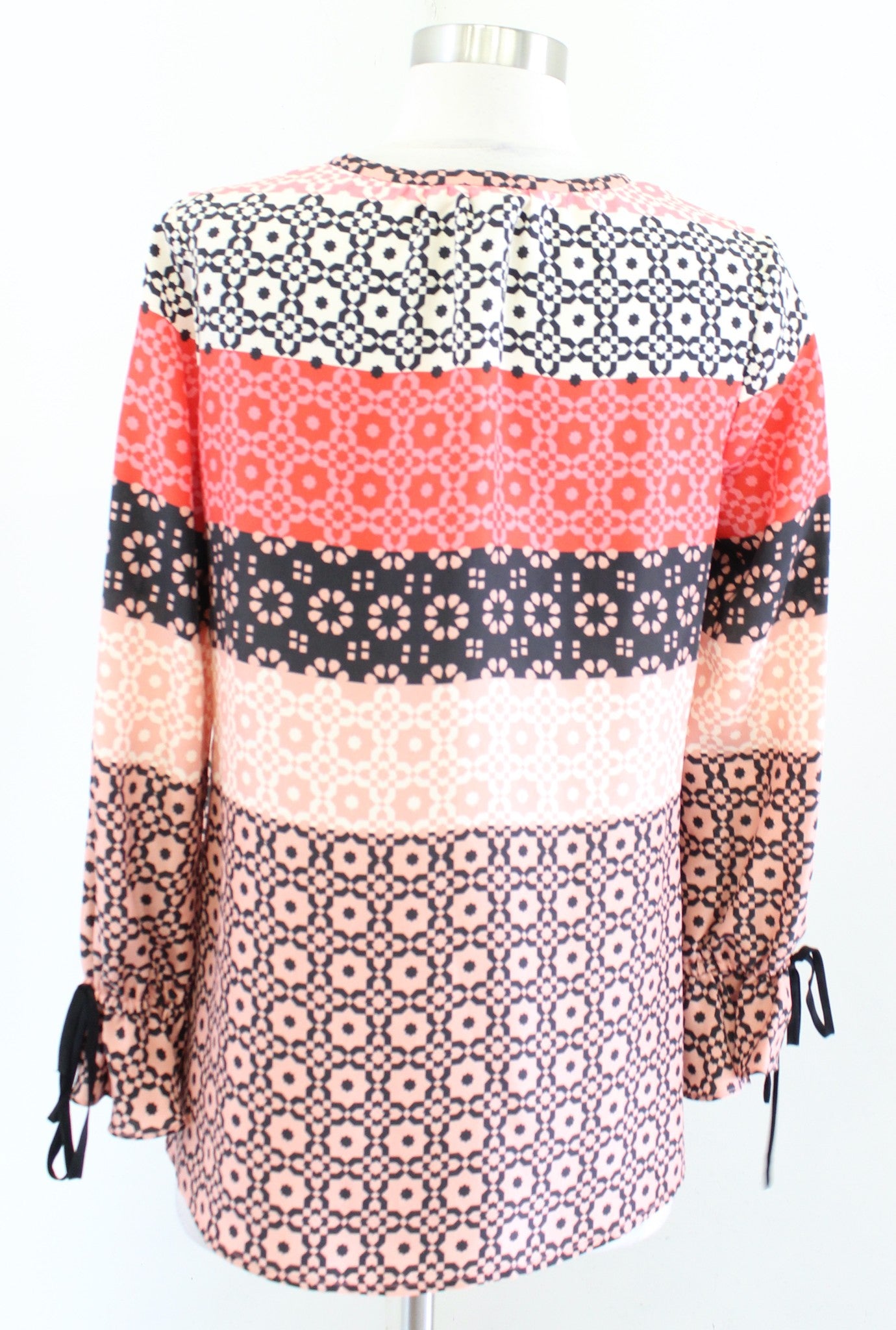 Derek Lam 10 Crosby Silk Striped Geometric Print Top Blouse Size 2 Peach Black