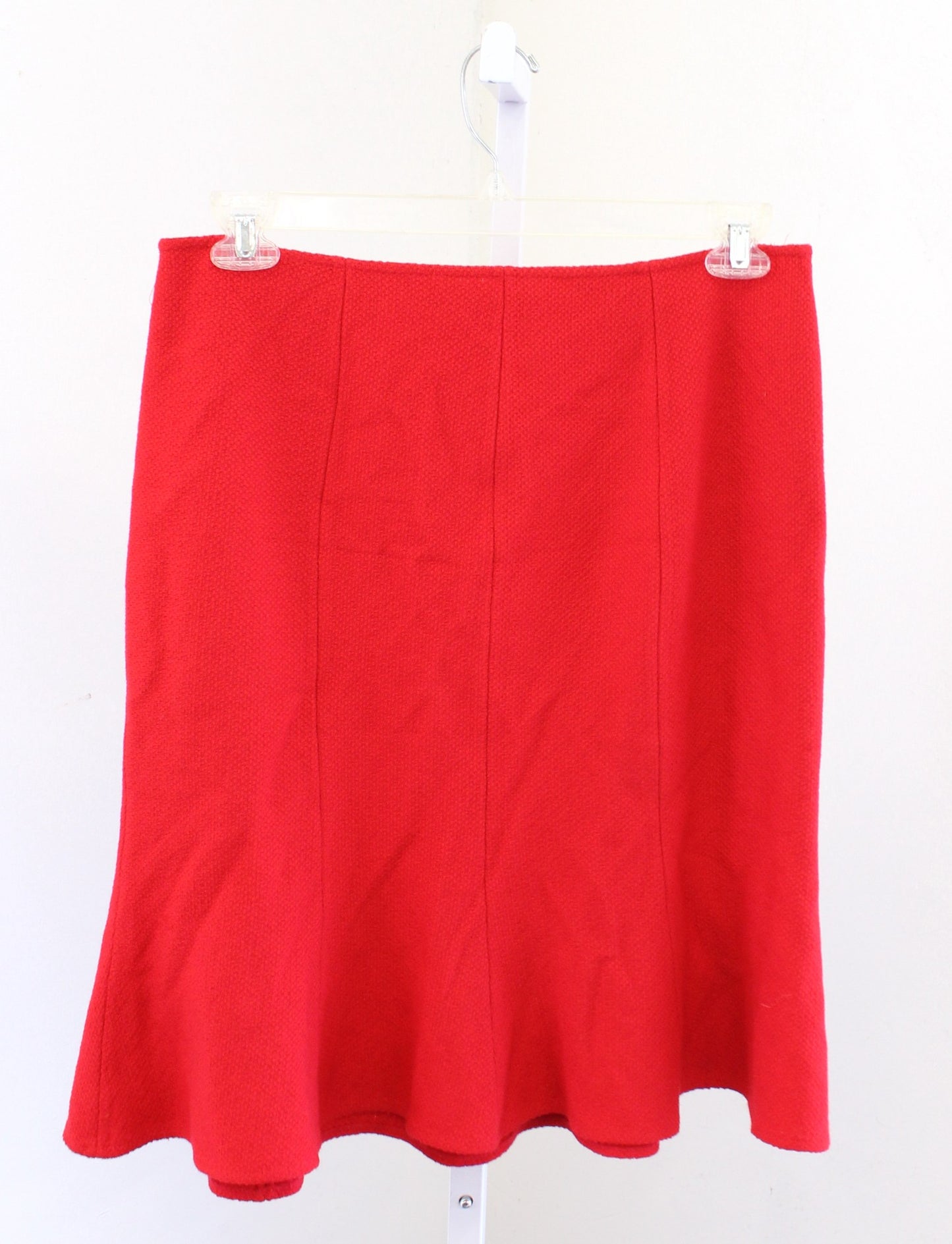 St John Womens Solid Red Textured Knit Pleated Flounce Hem Skirt Size 12