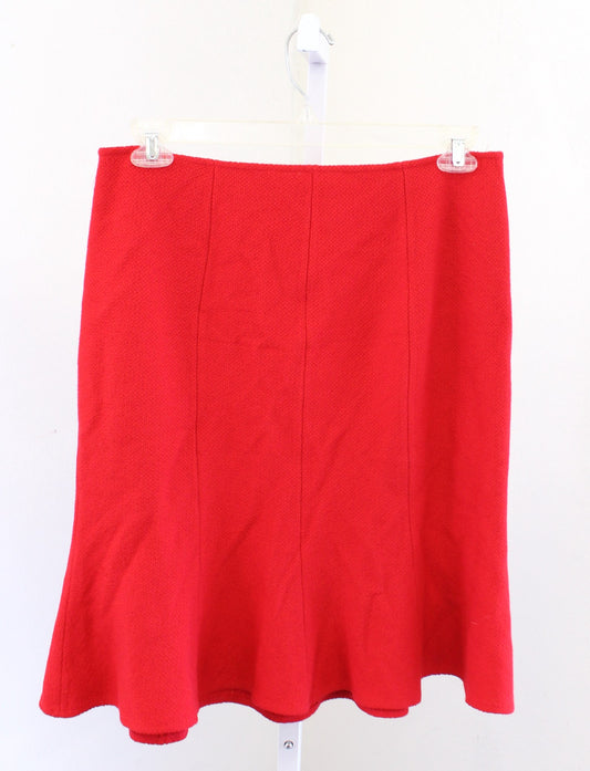 St John Womens Solid Red Textured Knit Pleated Flounce Hem Skirt Size 12