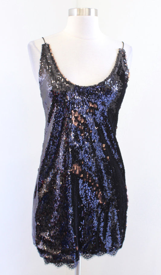 NWT Intimately Free People Seeing Double Black Bronze Sequin Mini Slip Dress S