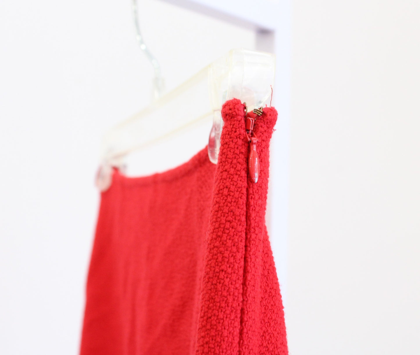 St John Womens Solid Red Textured Knit Pleated Flounce Hem Skirt Size 12