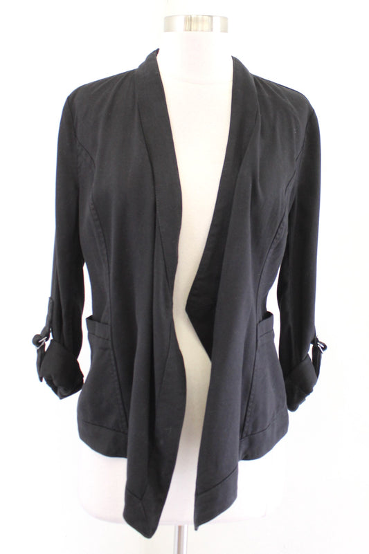 NWT White House Black Market Black Roll Sleeve Draped Front Blazer Jacket Sz XS