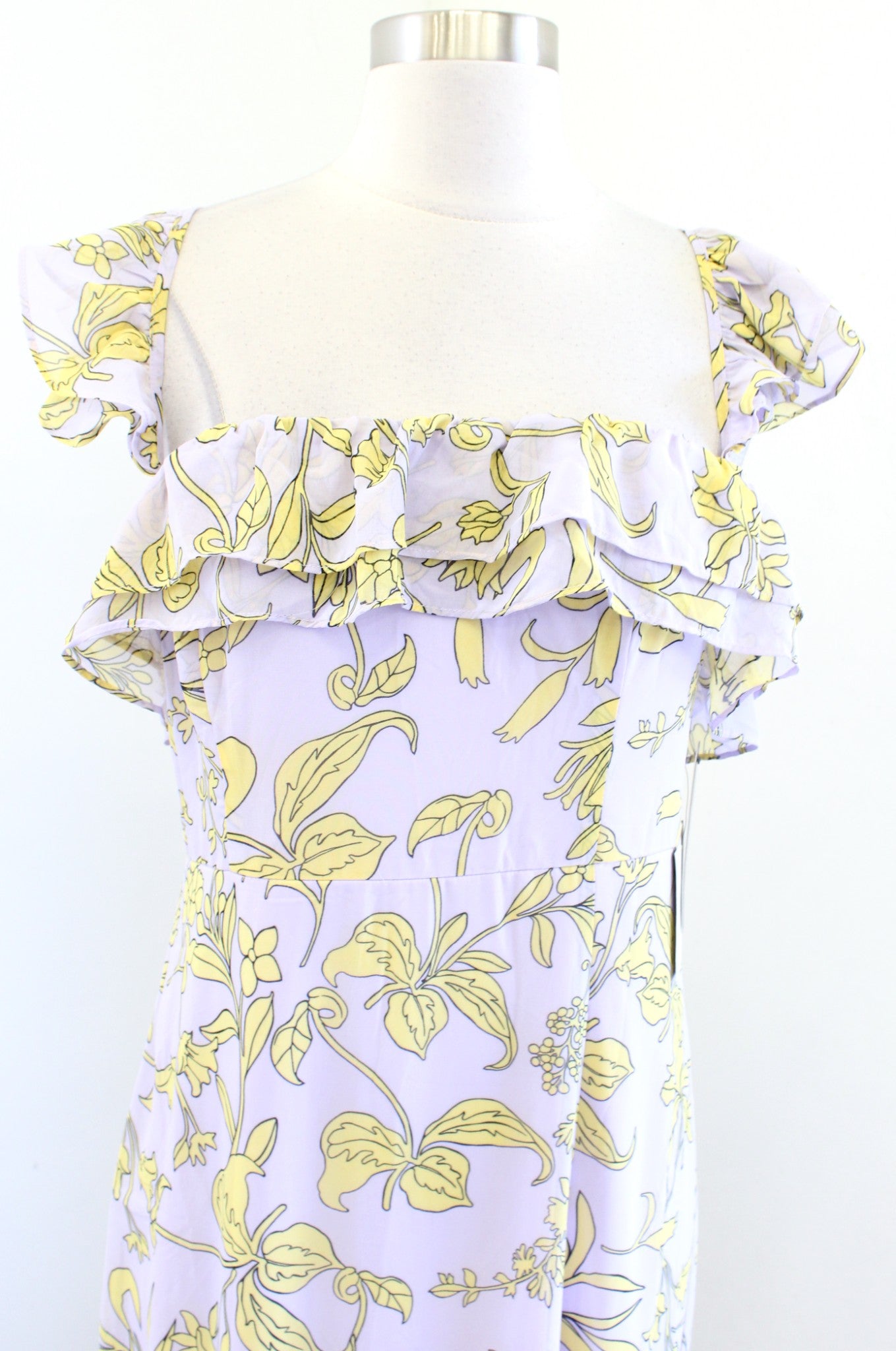 NWT Lulus Lavender Yellow Floral Off the Shoulder Maxi Dress Gown Size M Evening