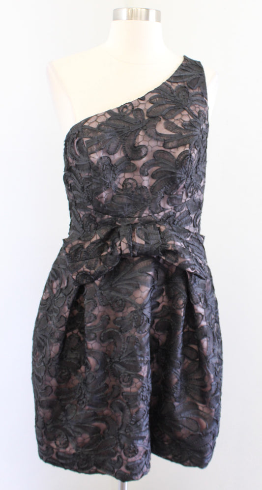 NWT Jill Stuart Black Pale Pink Lace One Shoulder Bow Cocktail Party Dress Sz 10