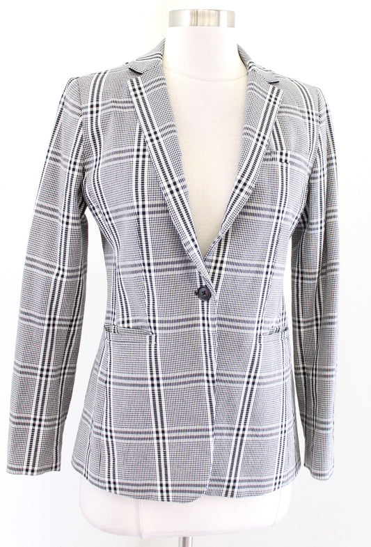 Banana Republic Black White Mini Houndstooth Plaid Long and Lean Blazer Size 0