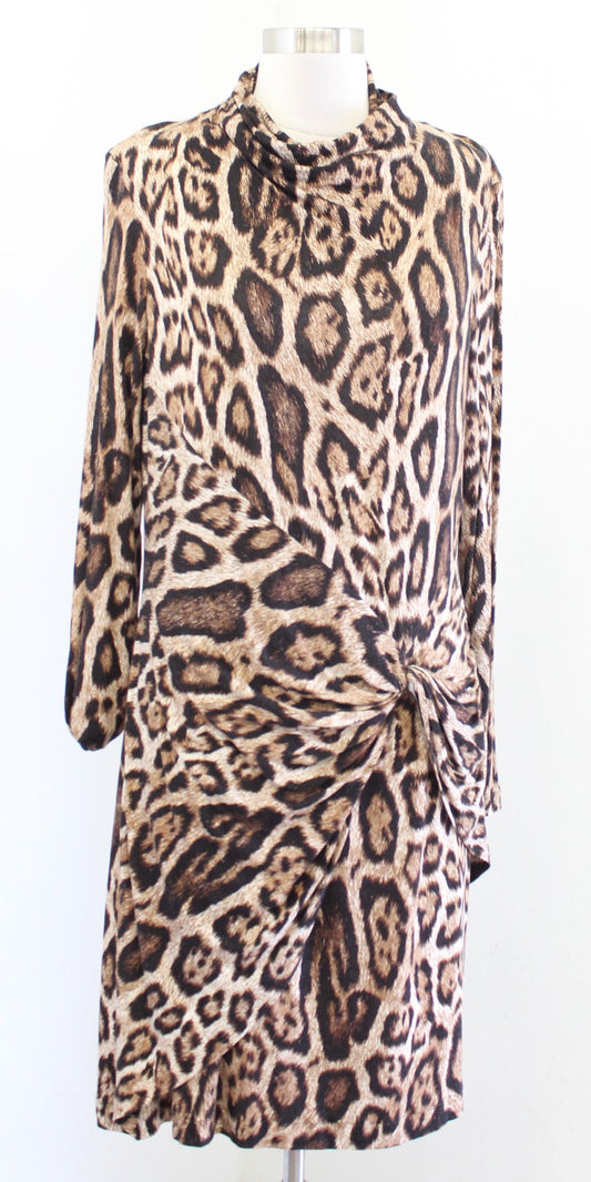NWT Chicos Leopard Print Twist Ruched Mock Neck Long Sleeve Knit Dress Size 2