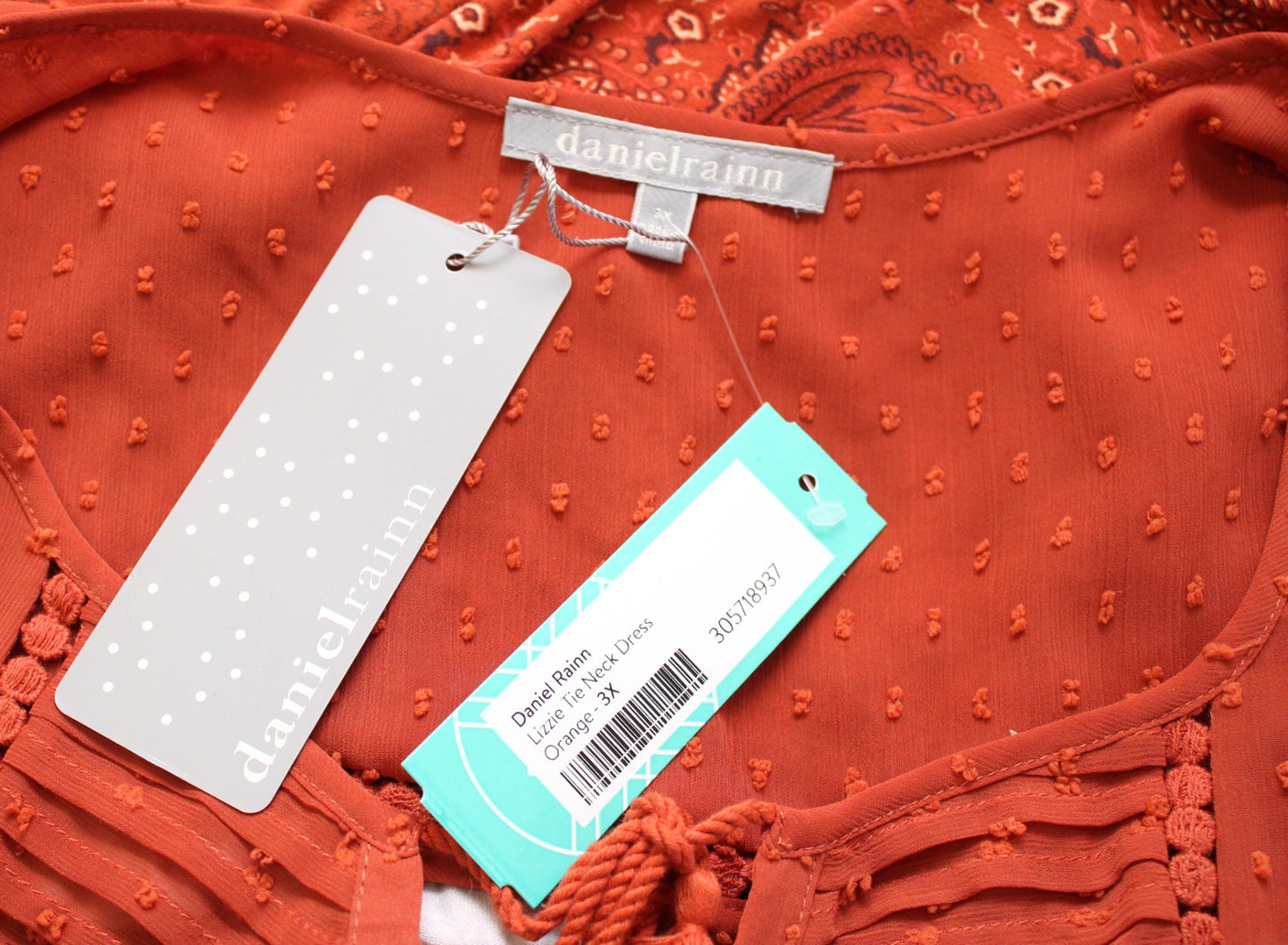 NWT Daniel Rainn Stitch Fix Burnt Orange Paisley Print Knit Tie Neck Dress Sz 3X