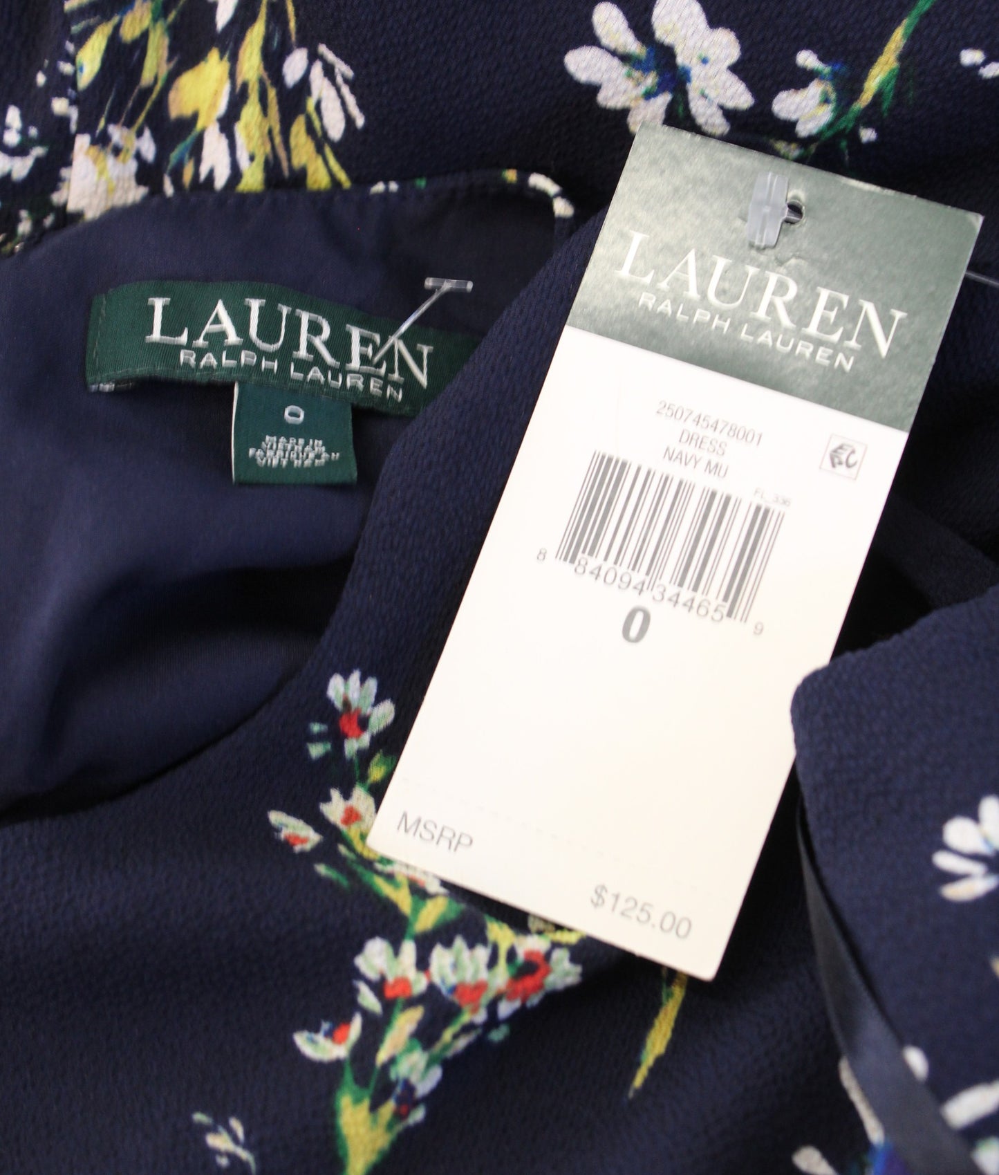 NWT $125 Lauren Ralph Lauren Navy Blue Floral Sleeveless Shift Swing Dress Sz 0
