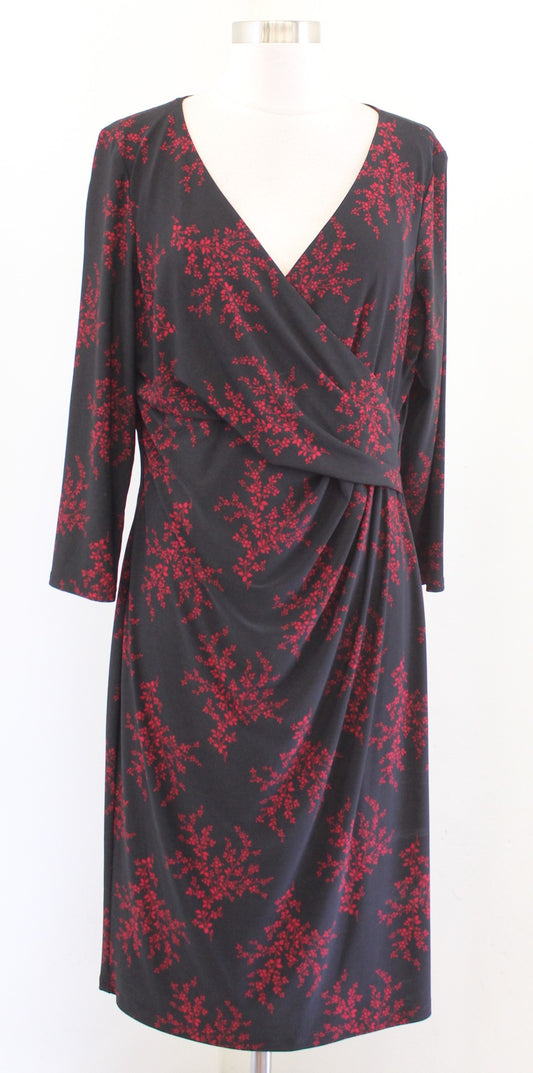 NWT Lauren Ralph Lauren Black Red Floral Ruched Wiggle Sheath Dress Size 14