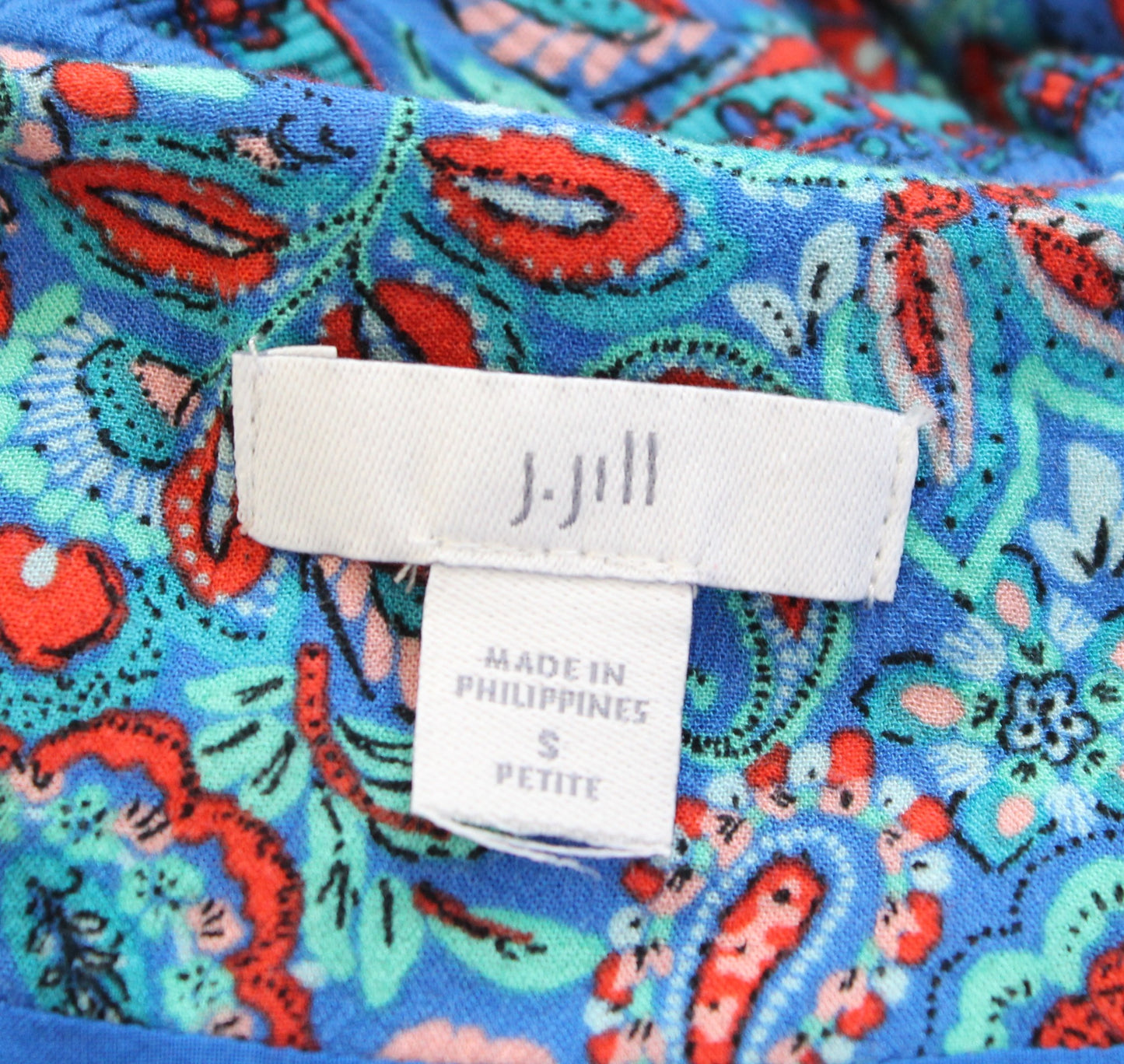 J Jill Coastal Ruffles Blue Paisley Print Tiered Midi Maxi Dress Size PS SP Red