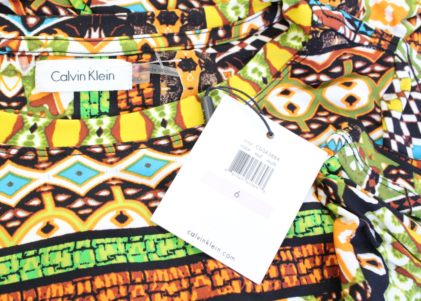 NWT Calvin Klein Geometric Tribal Print Jersey Tee Style Swing Dress Size 6