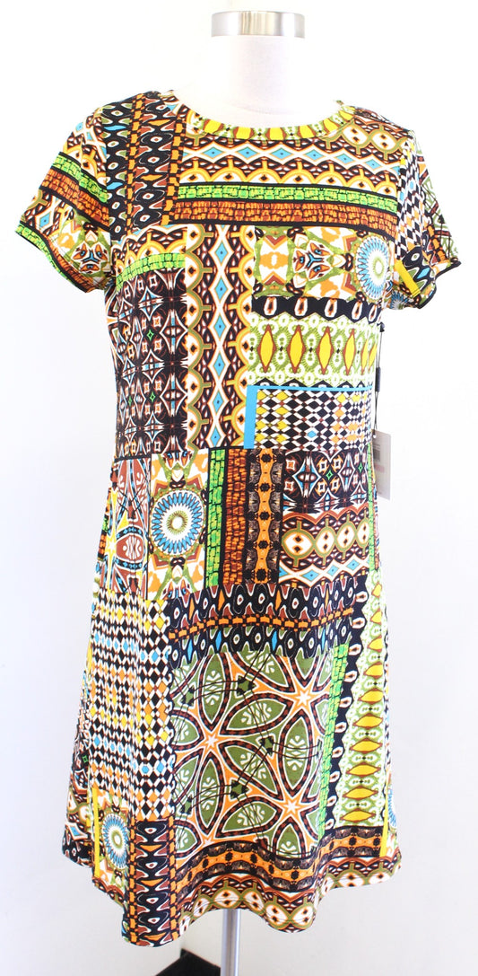 NWT Calvin Klein Geometric Tribal Print Jersey Tee Style Swing Dress Size 6