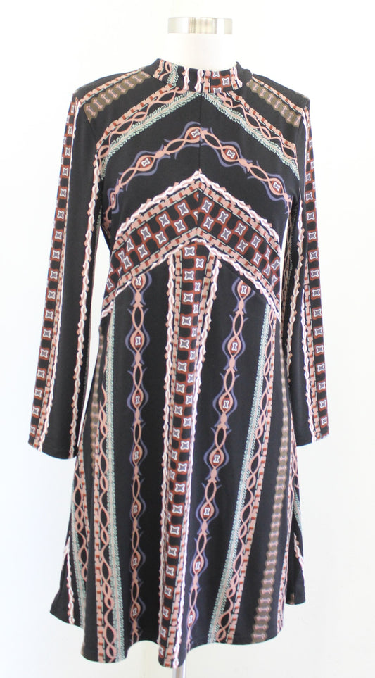 Free People Stella Black Mock Neck Retro Mini Dress Size M A Line 70s Inspired