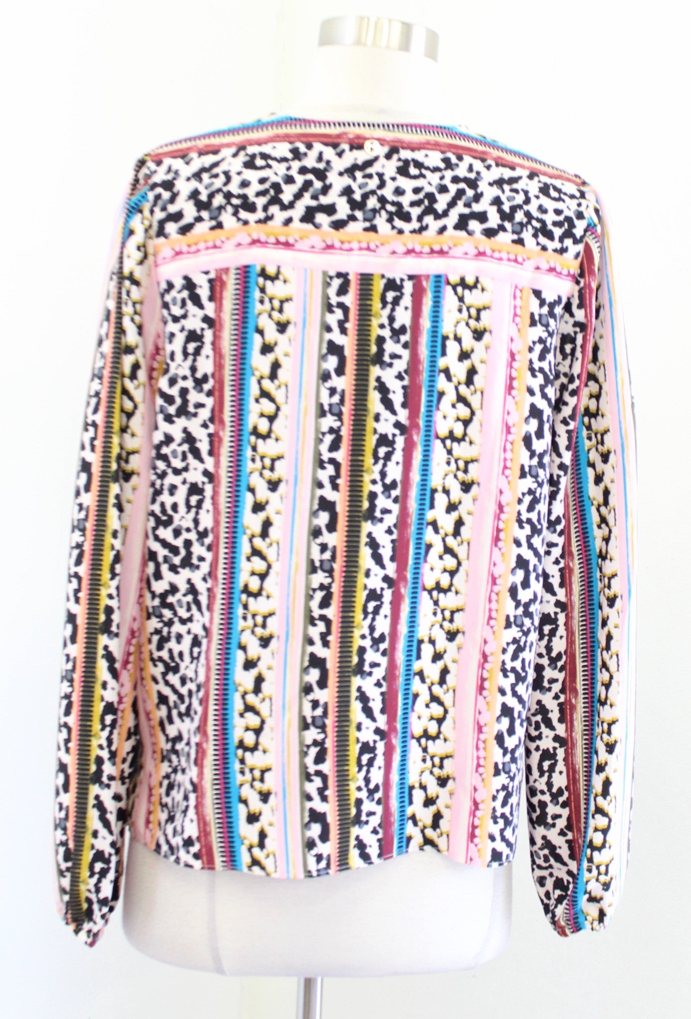 Marie Oliver Colorful Mixed Striped Animal Print Silk Peasant Top Blouse Size S