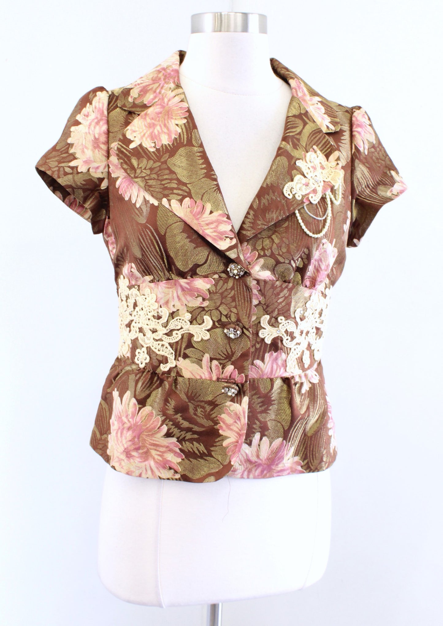 NWT Lithe Anthropologie Floral Silk Blend Embellished Blazer Jacket Size 6 Lace