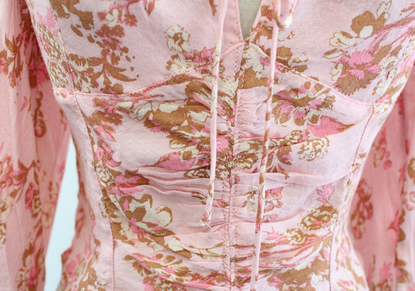 NWT Free People Hilary Pink Floral Print Ruched Top Blouse Size S Cropped