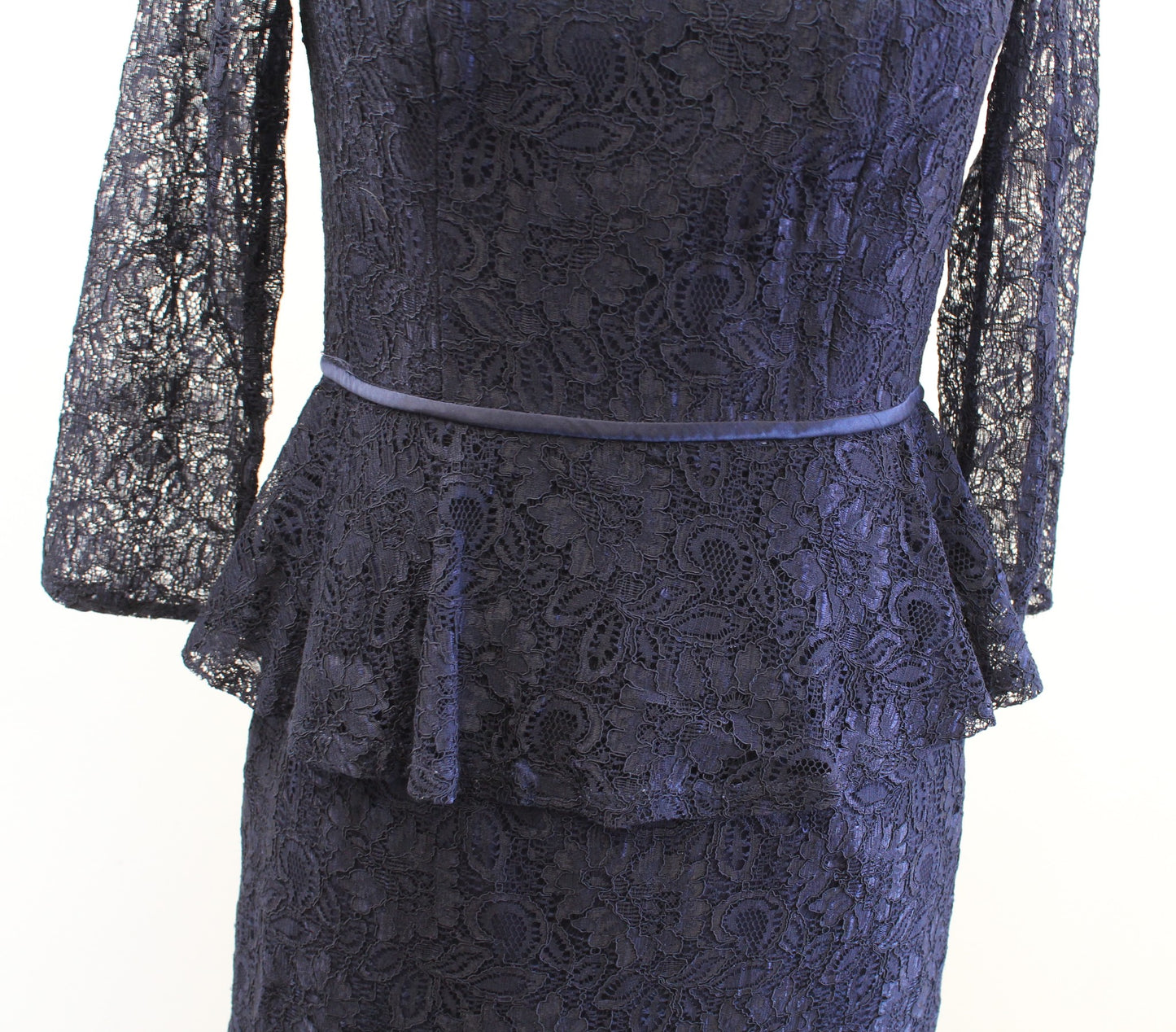 Adrianna Papell Womens Navy Blue Lace Peplum Sheath Dress Size 2 Cocktail Party