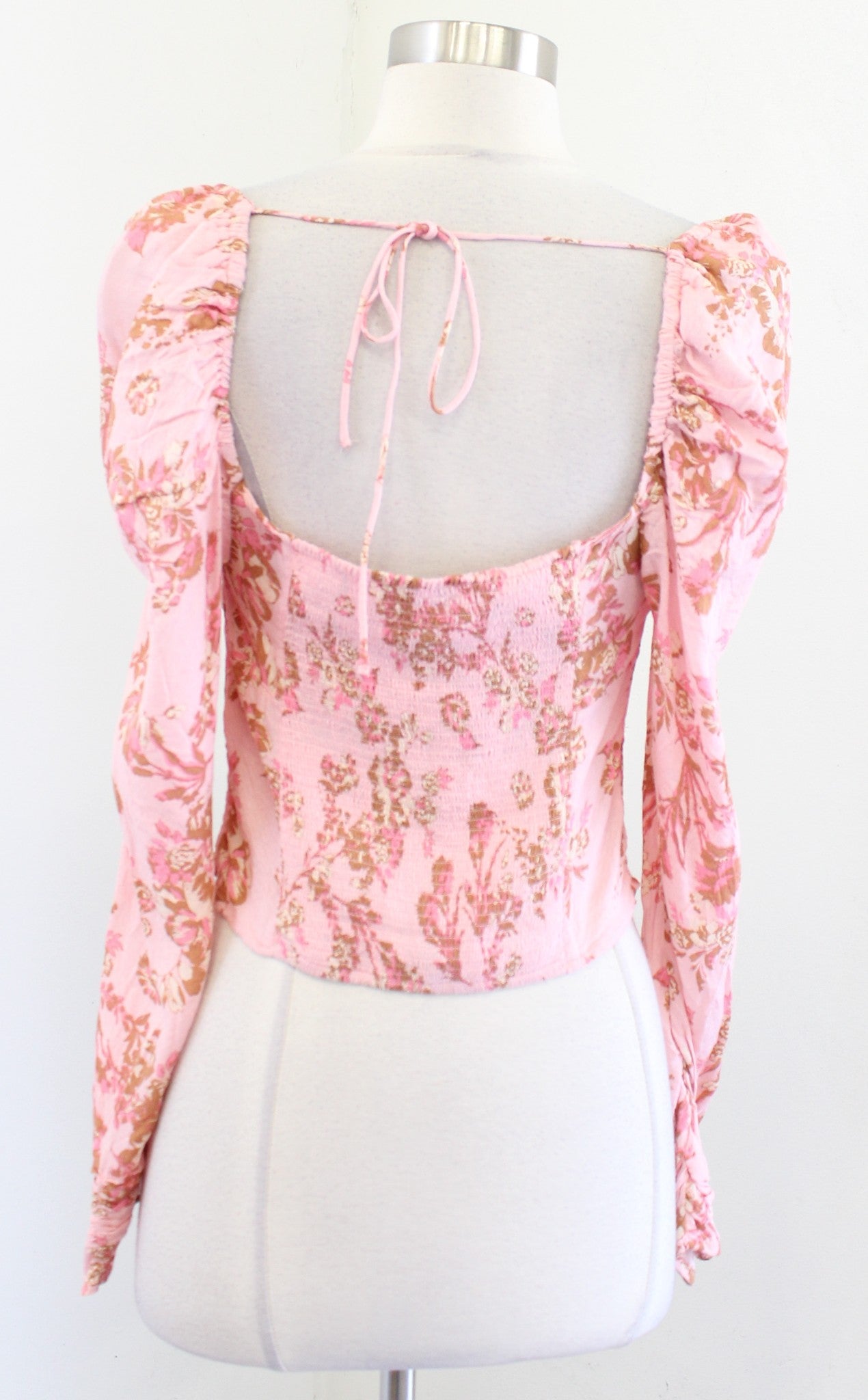 NWT Free People Hilary Pink Floral Print Ruched Top Blouse Size S Cropped