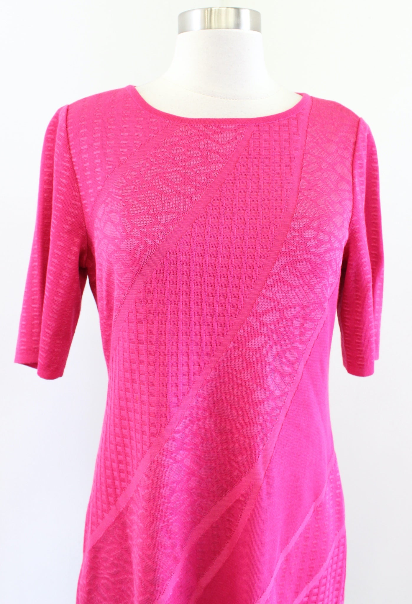 NWT $270 Ming Wang Pink Tonal Mixed Pattern Print Knit Sheath Dress Size XS