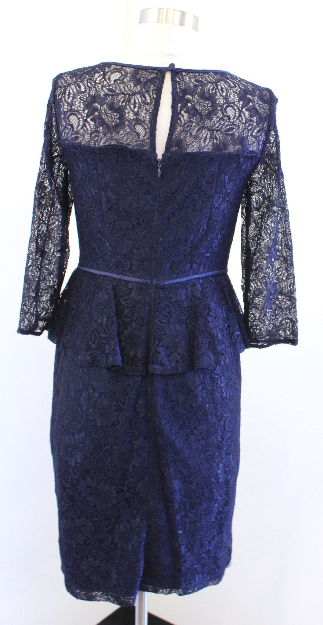 Adrianna Papell Womens Navy Blue Lace Peplum Sheath Dress Size 2 Cocktail Party