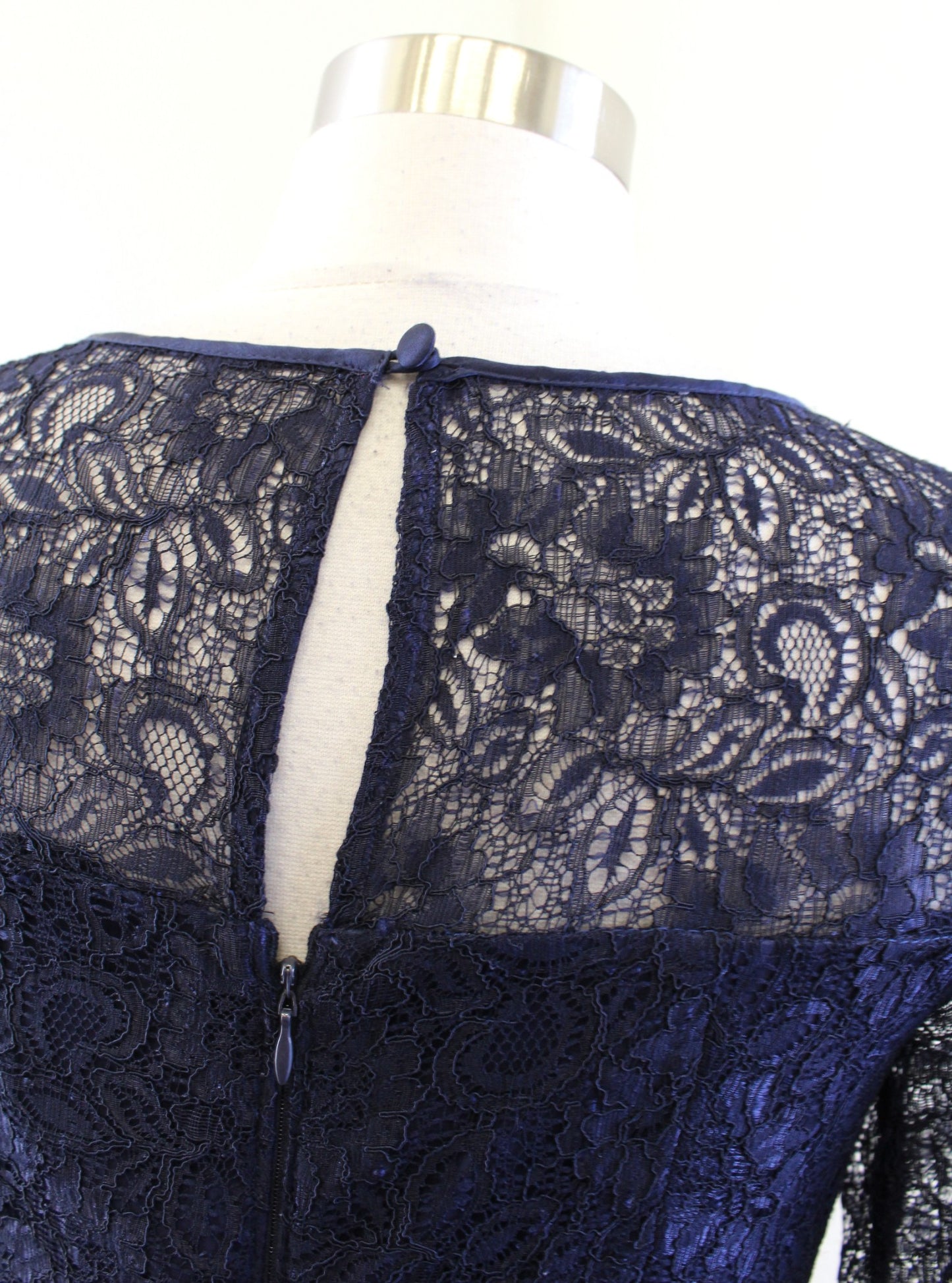 Adrianna Papell Womens Navy Blue Lace Peplum Sheath Dress Size 2 Cocktail Party