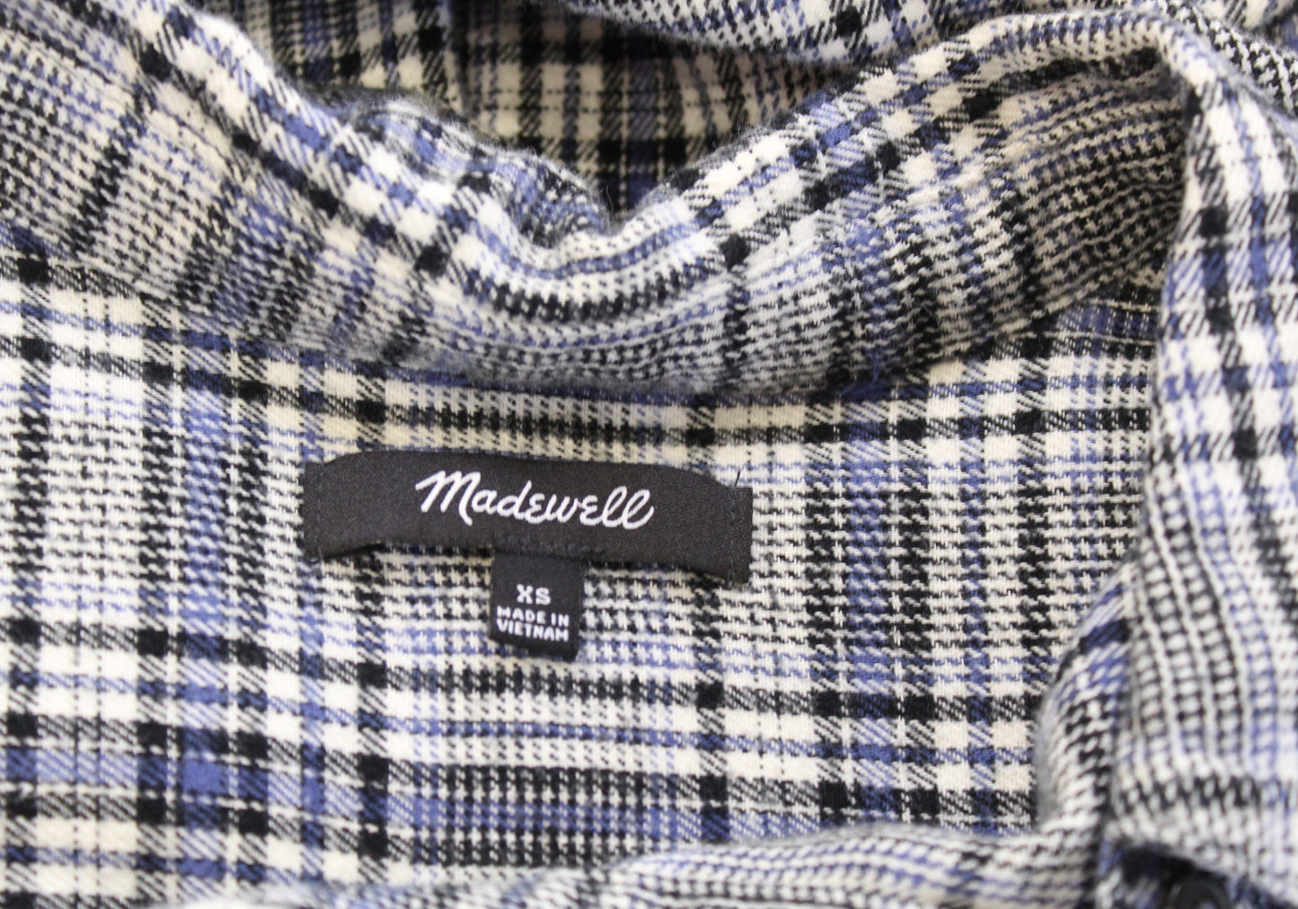 Madewell Flannel Westlake Dublin Plaid Button Front Shirt Sz XS Black White Blue