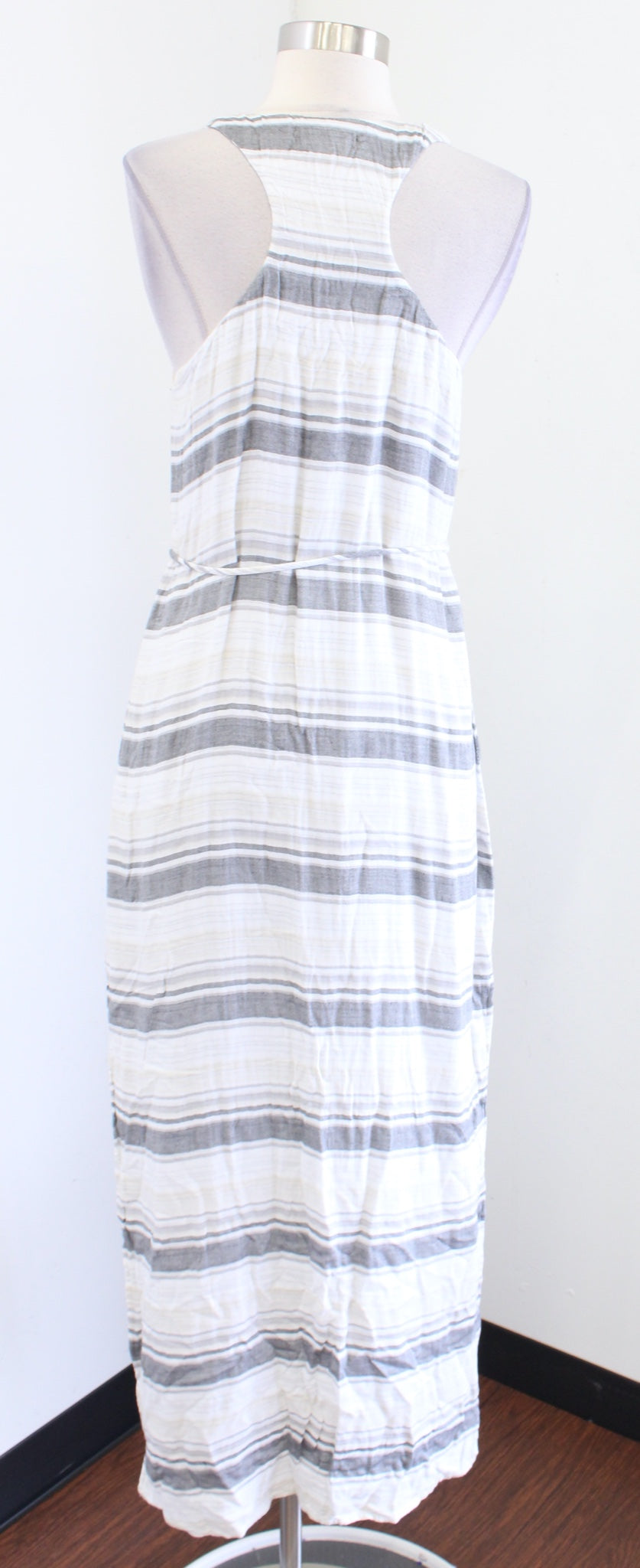 Cloth and Stone Gray Beige White Striped Racerback Maxi Dress Size XS Tie Waist