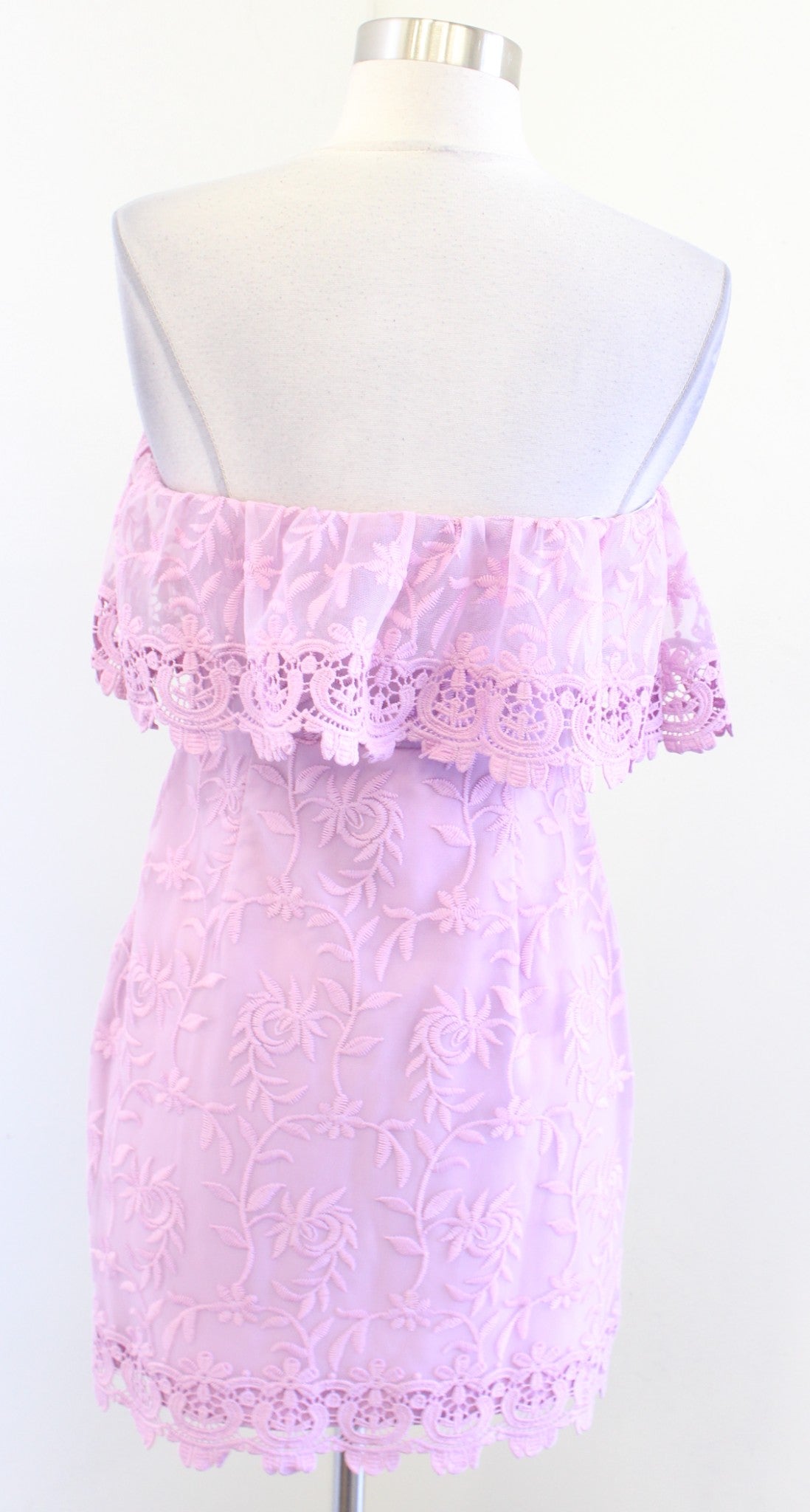 NWT Lovers Friends Revolve Lilac Floral Embroidered Mesh Strapless Mini Dress S