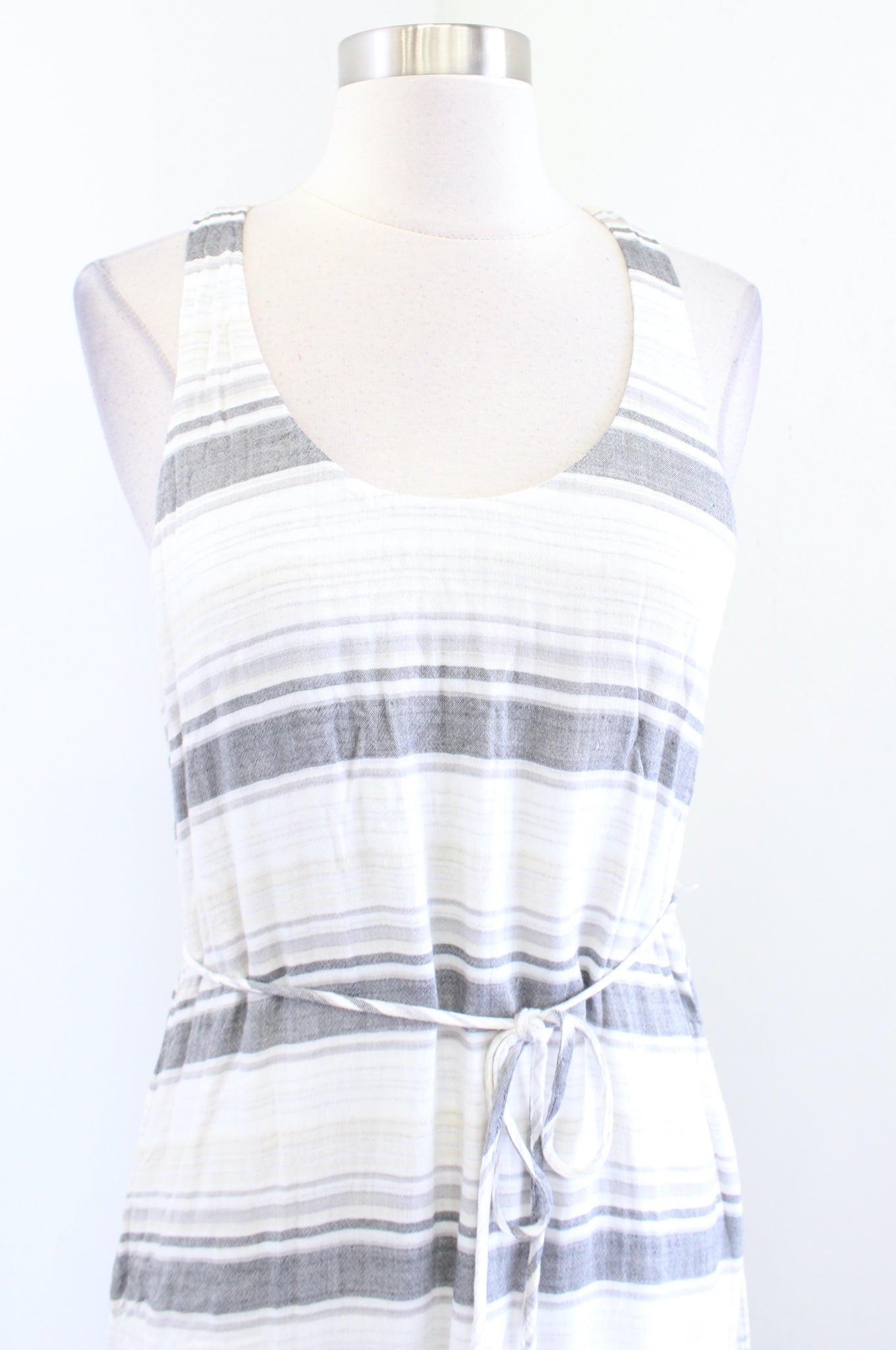 Cloth and Stone Gray Beige White Striped Racerback Maxi Dress Size XS Tie Waist
