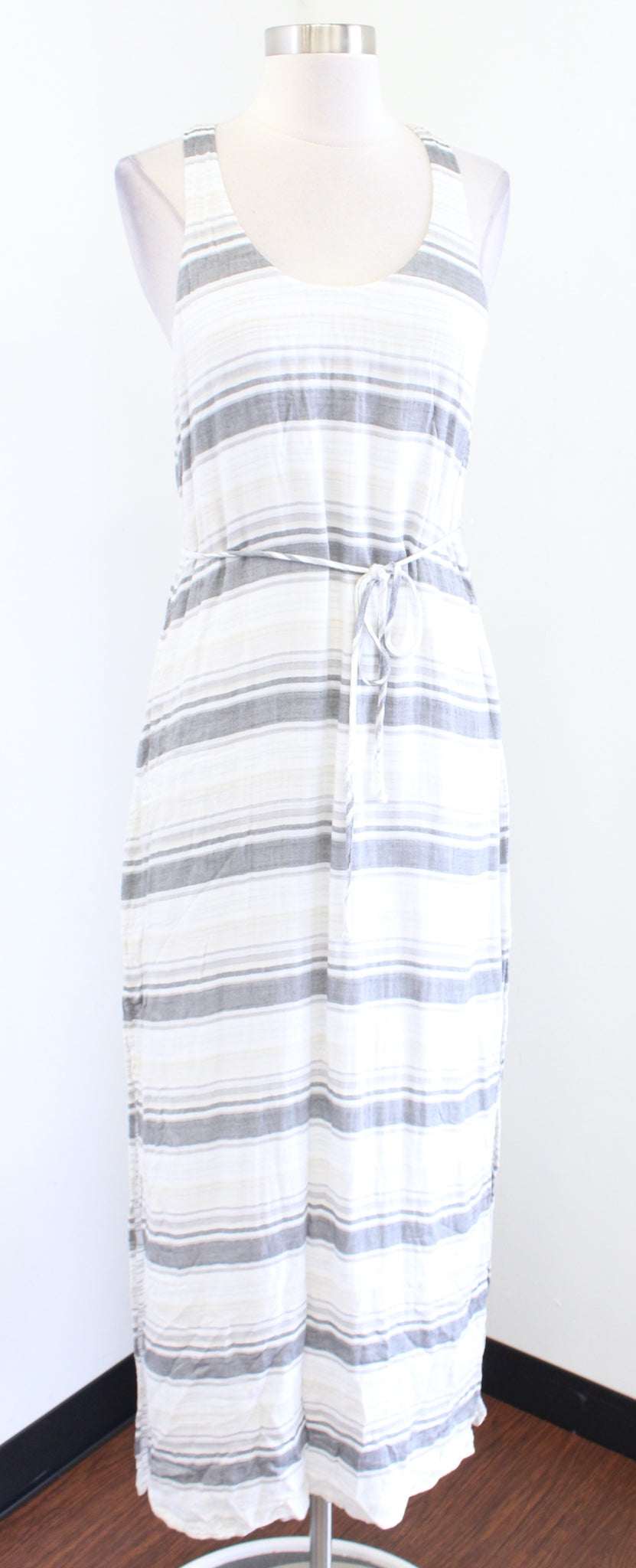 Cloth and Stone Gray Beige White Striped Racerback Maxi Dress Size XS Tie Waist