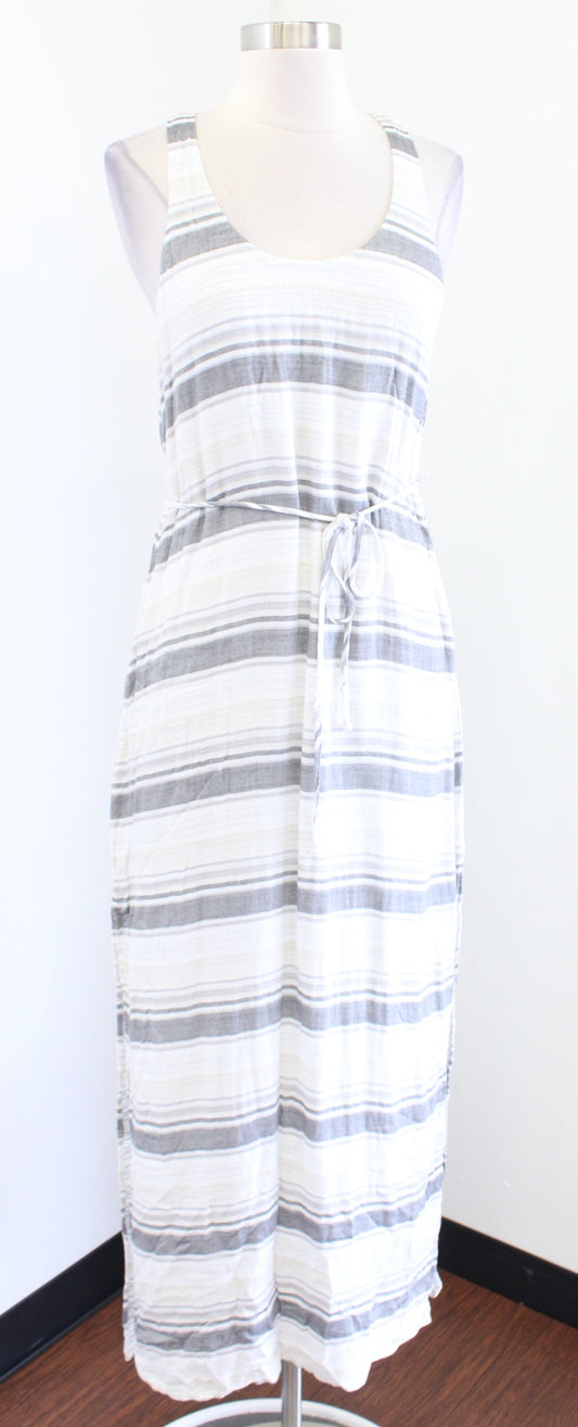 Cloth and Stone Gray Beige White Striped Racerback Maxi Dress Size XS Tie Waist