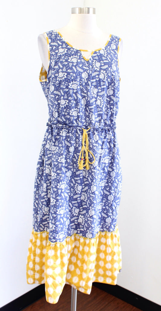 Matilda Jane Blue Yellow Floral Blue Ridge Dress Size M Cutout Back Sleeveless