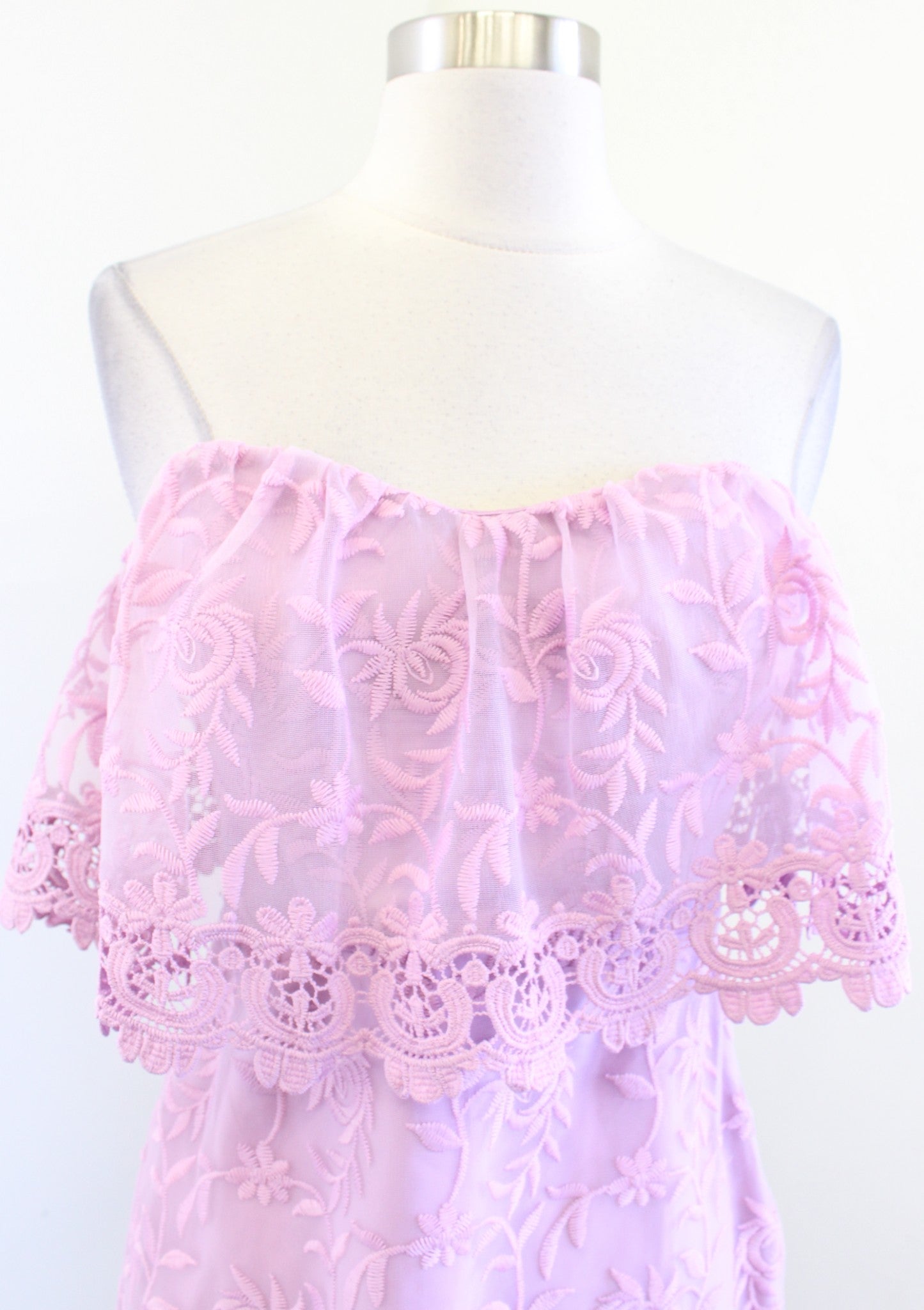 NWT Lovers Friends Revolve Lilac Floral Embroidered Mesh Strapless Mini Dress S