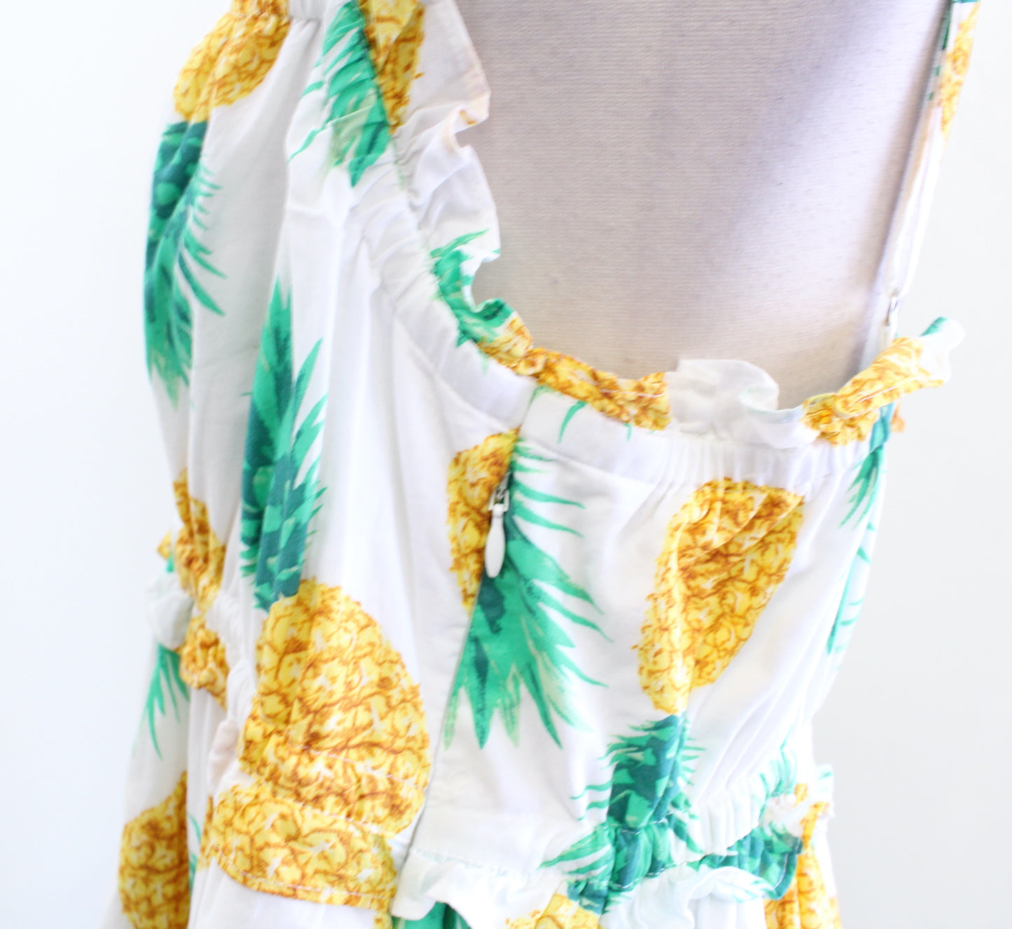 J Crew Factory Pineapple Print Ruffle Square Neck Midi Maxi Dress Size 10 Casual