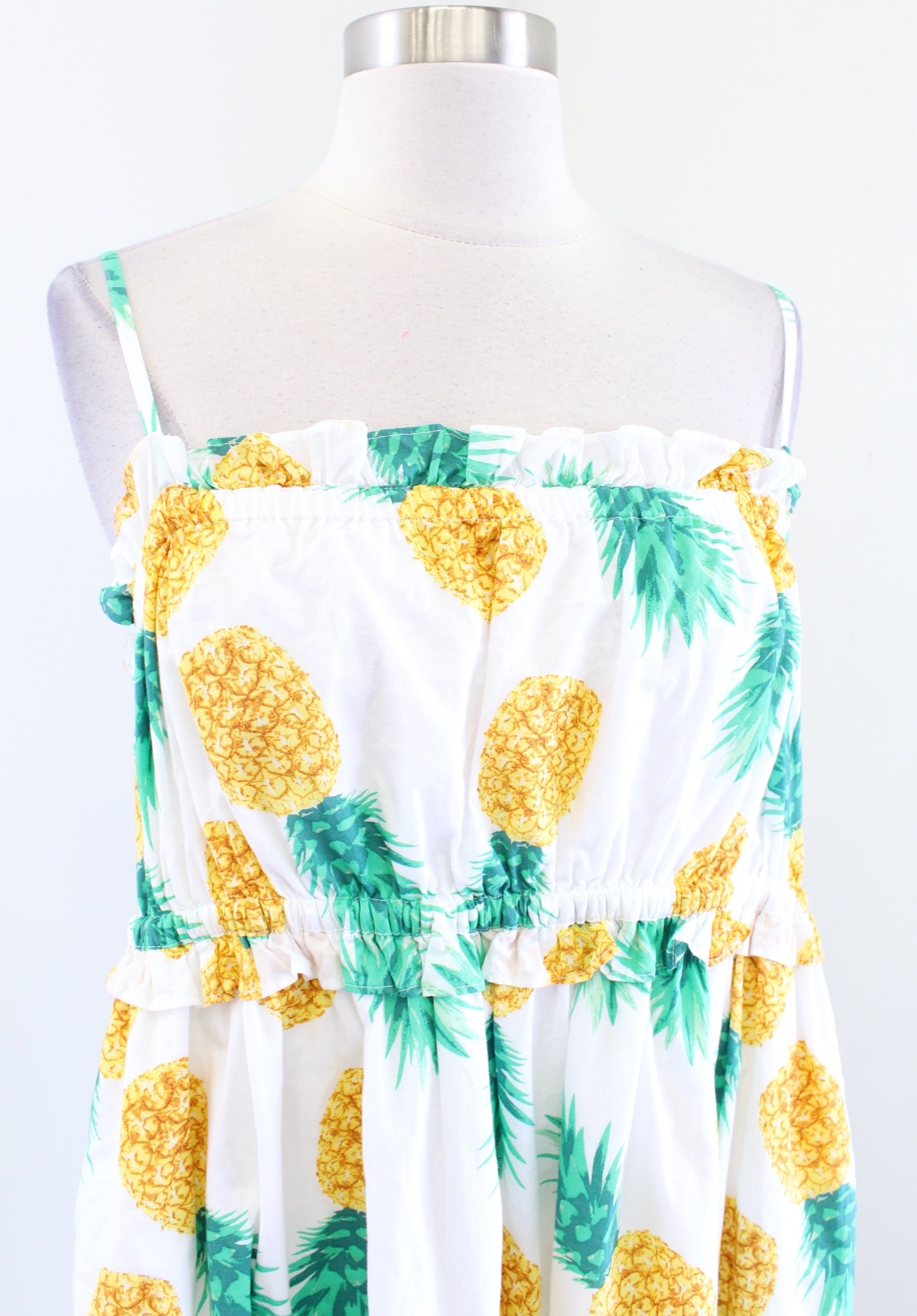 J Crew Factory Pineapple Print Ruffle Square Neck Midi Maxi Dress Size 10 Casual