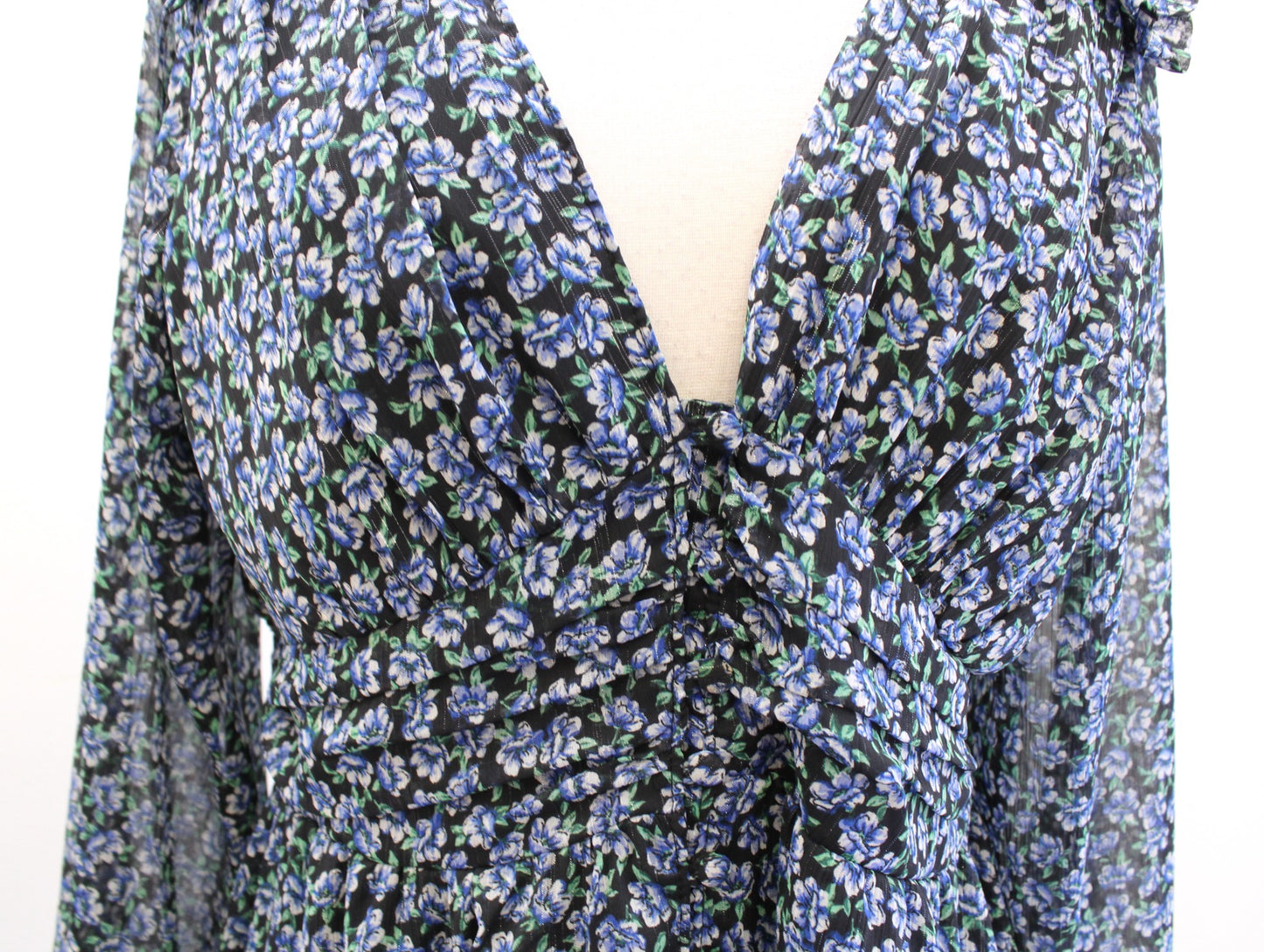 Zara Black Blue Green Floral V Neck Smocked Babydoll Mini Dress Size XXL Ruffle