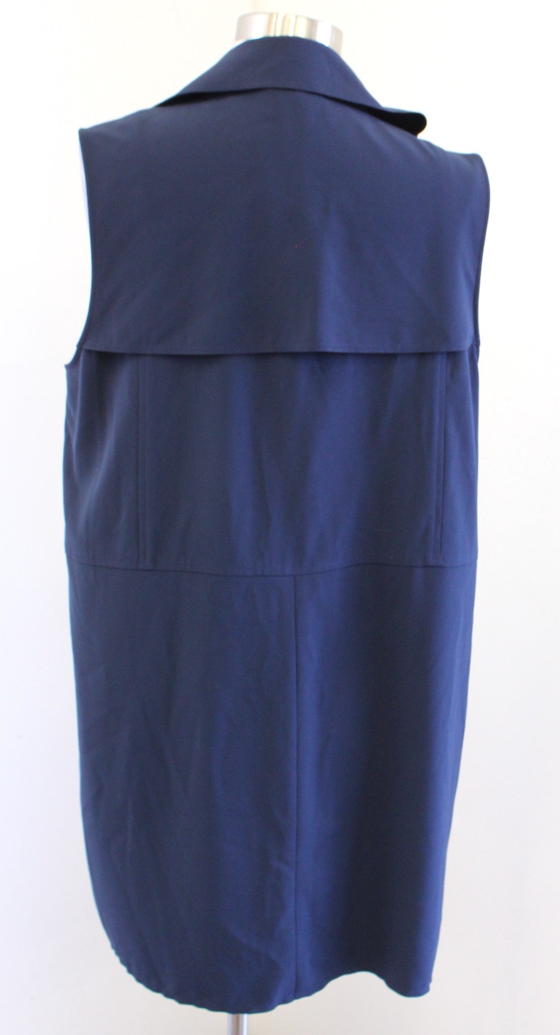 VINCE Navy Blue Laser Cut Trench Style Vest Jacket Zip Front Size S Sleeveless