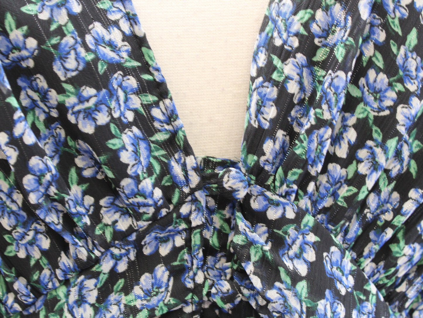 Zara Black Blue Green Floral V Neck Smocked Babydoll Mini Dress Size XXL Ruffle