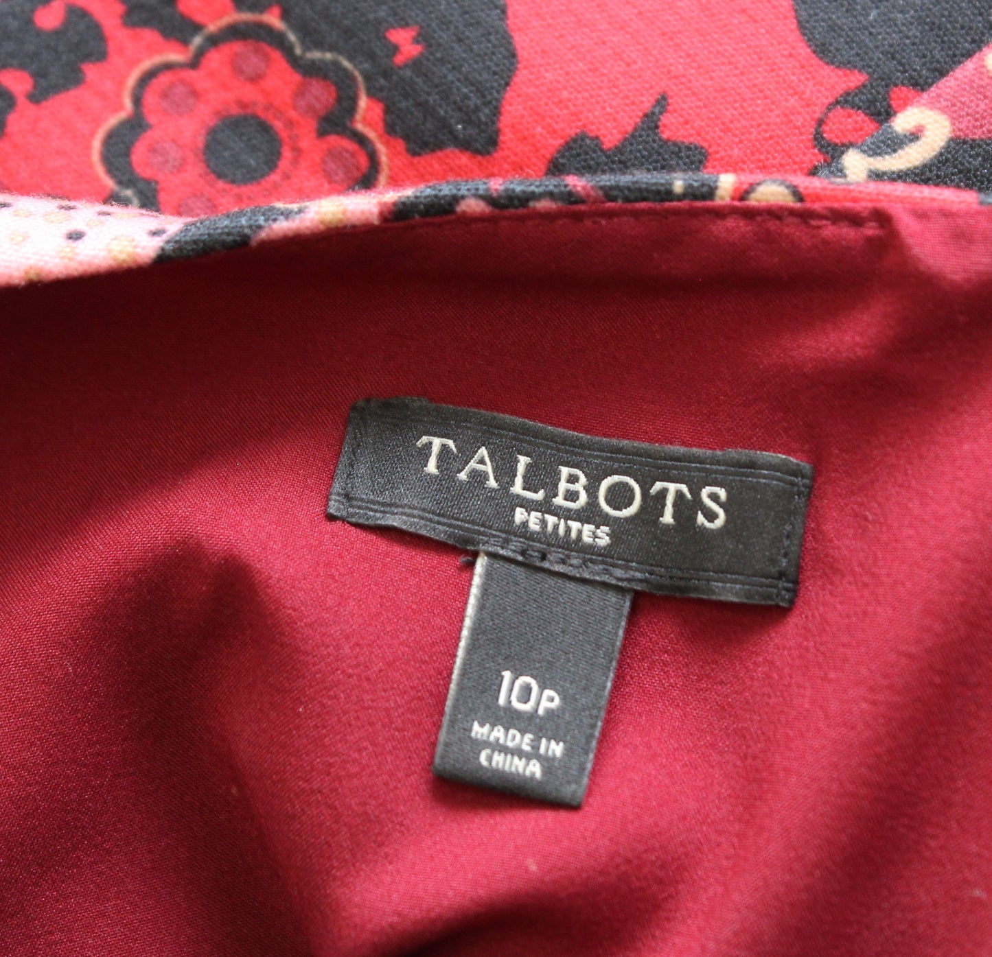Talbots Maroon Red Paisley Geometric Floral Print Short Sleeve Dress Size 10P