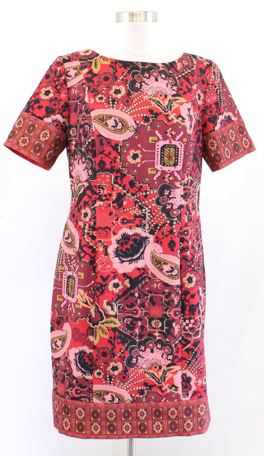 Talbots Maroon Red Paisley Geometric Floral Print Short Sleeve Dress Size 10P